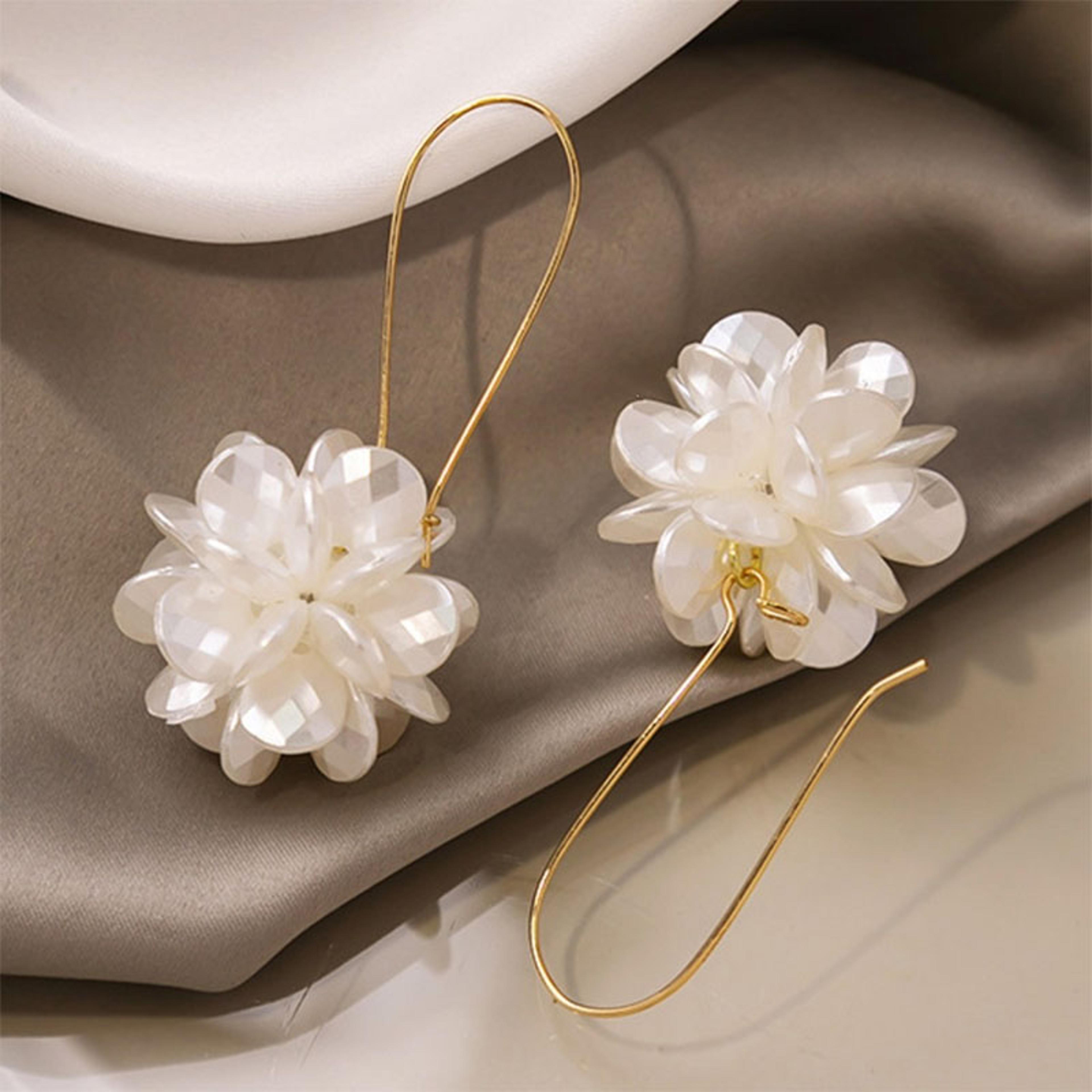stainless steel petal ball pearl drop earrings for women