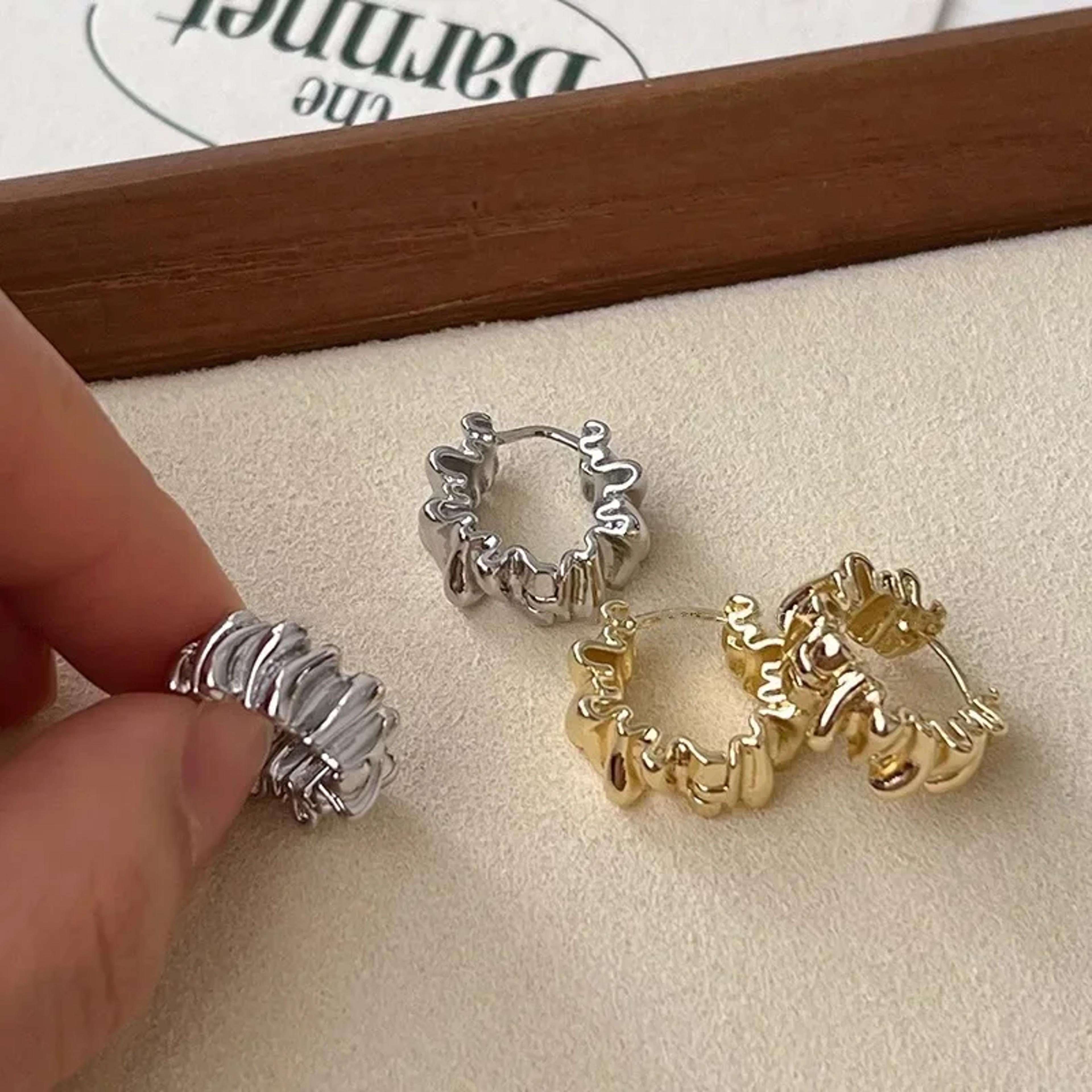 irregular wavy pleated stainless steel hoop earrings for women
