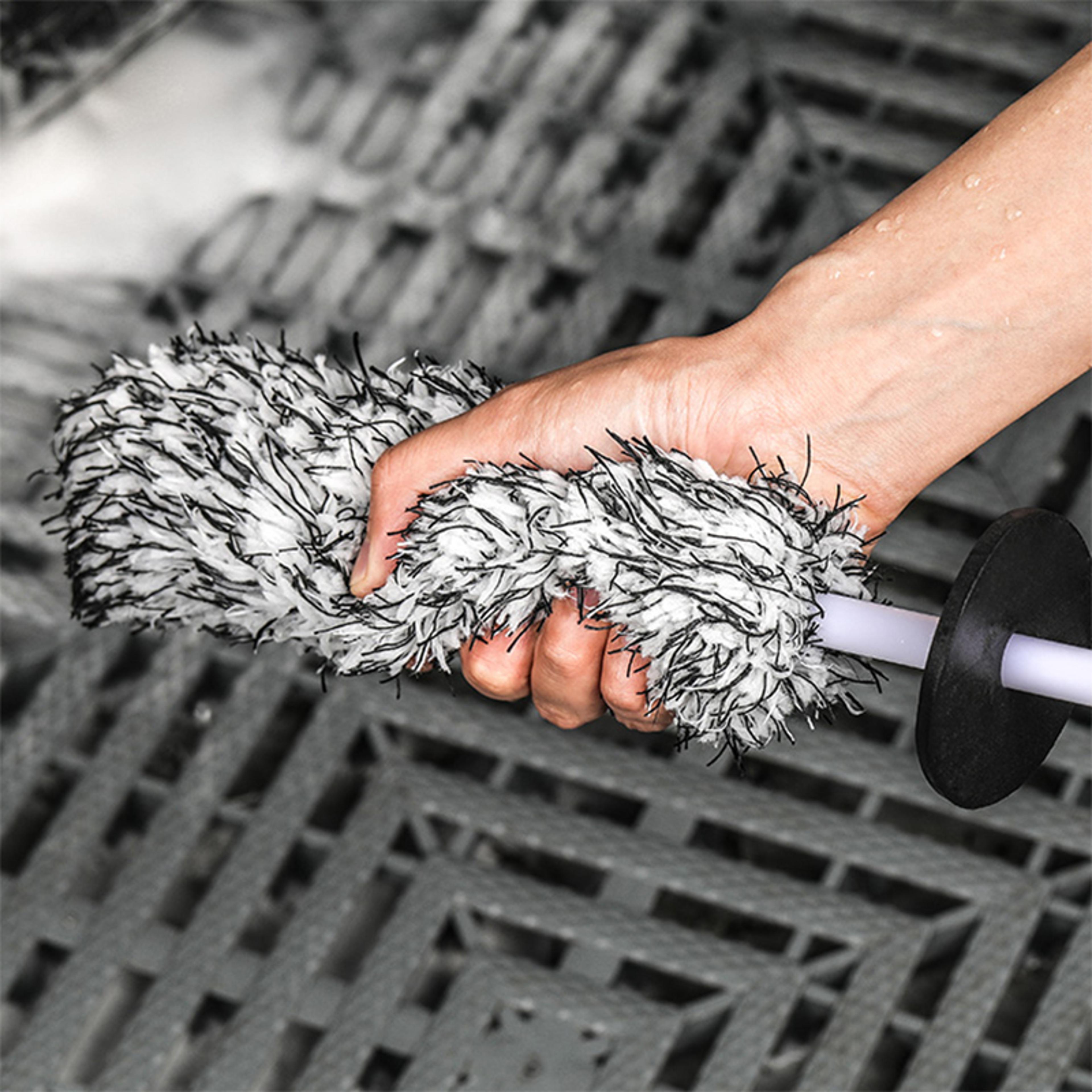 Microfiber Car Wheel Cleaning Brush With NonSlip Handle For Rims Spokes And Wheel Barrels 5