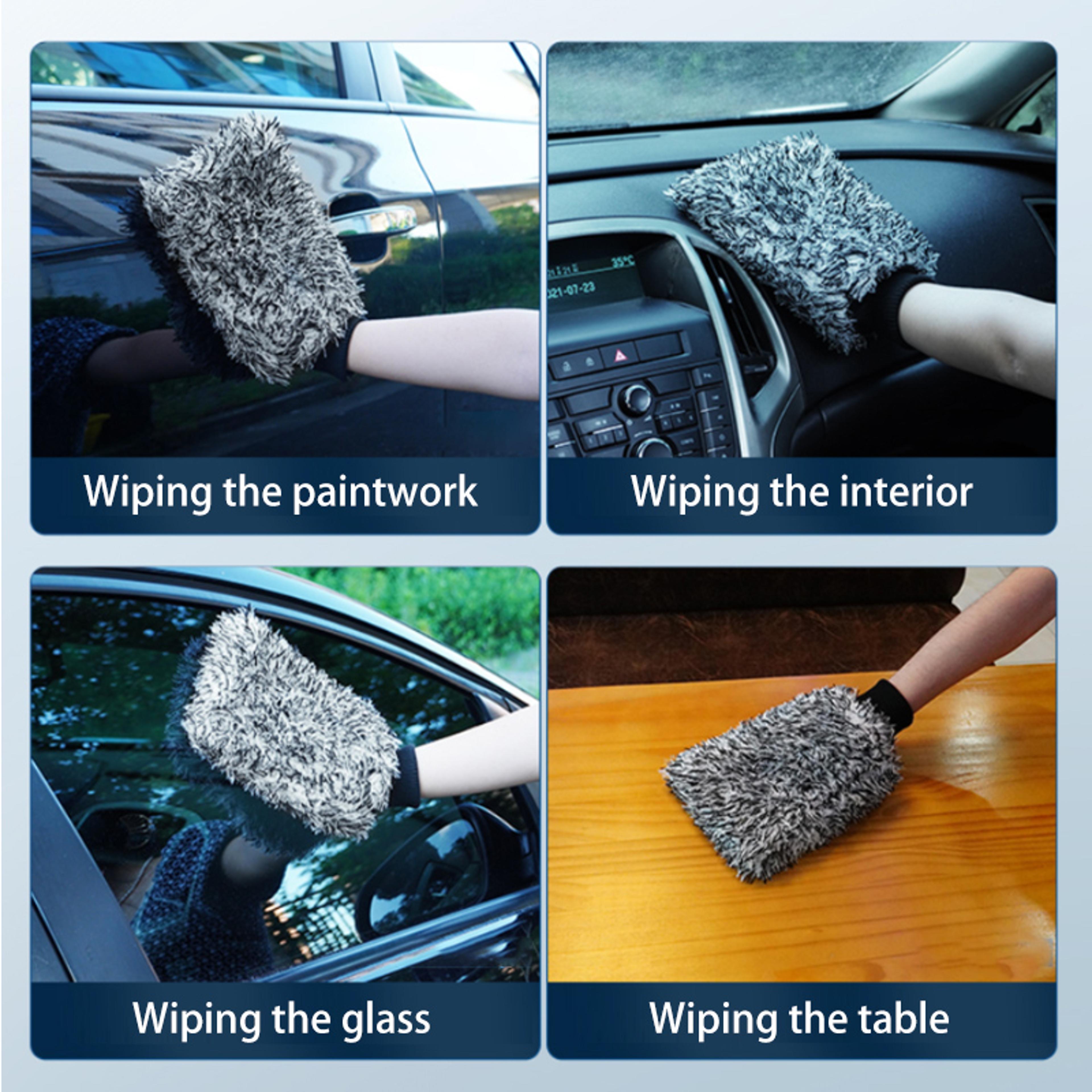 Microfiber Car Wash Brush Glove With Plastic Handle 5