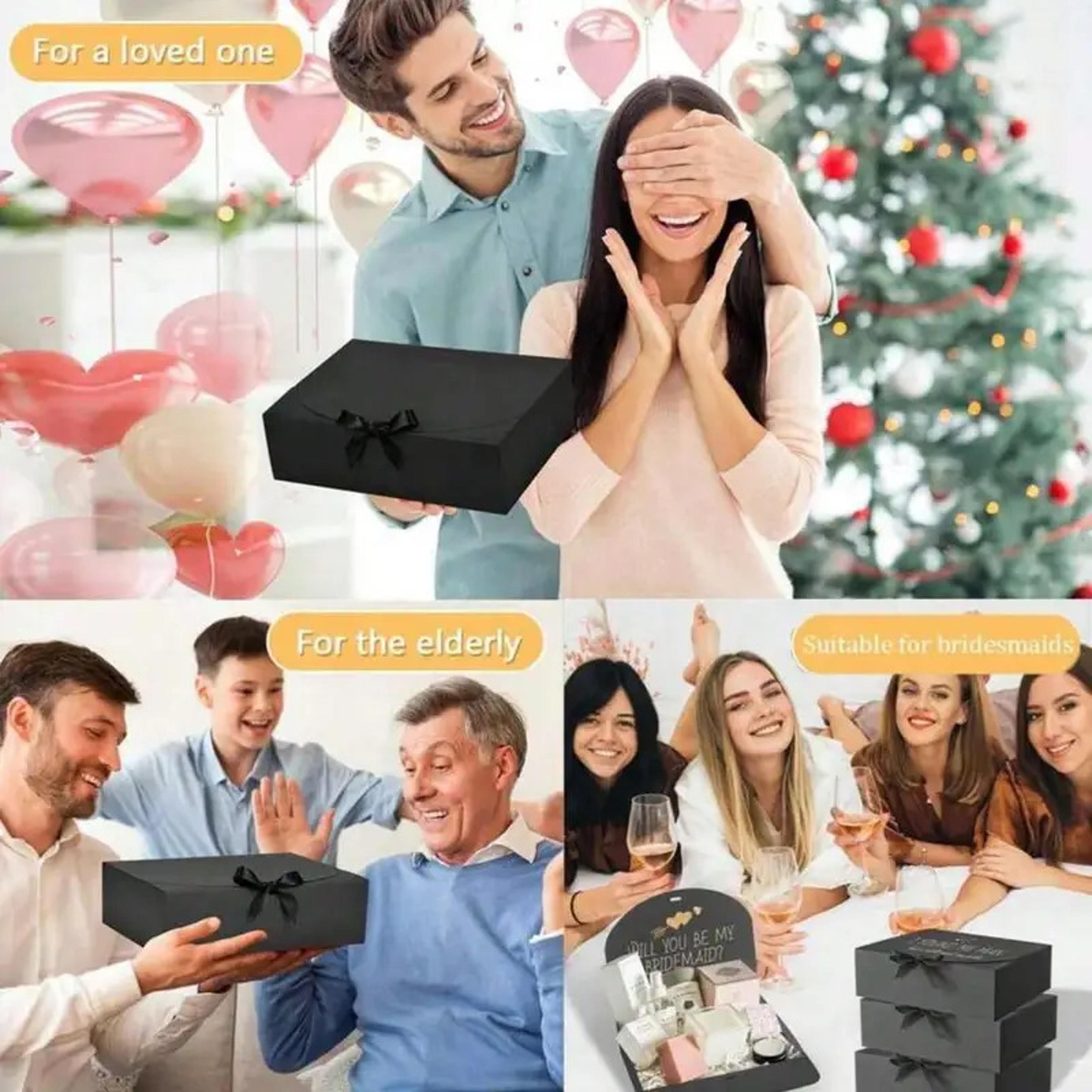 Black Foldable Gift Box With Lid And Ribbon For Weddings Graduation And Special Occasions 2