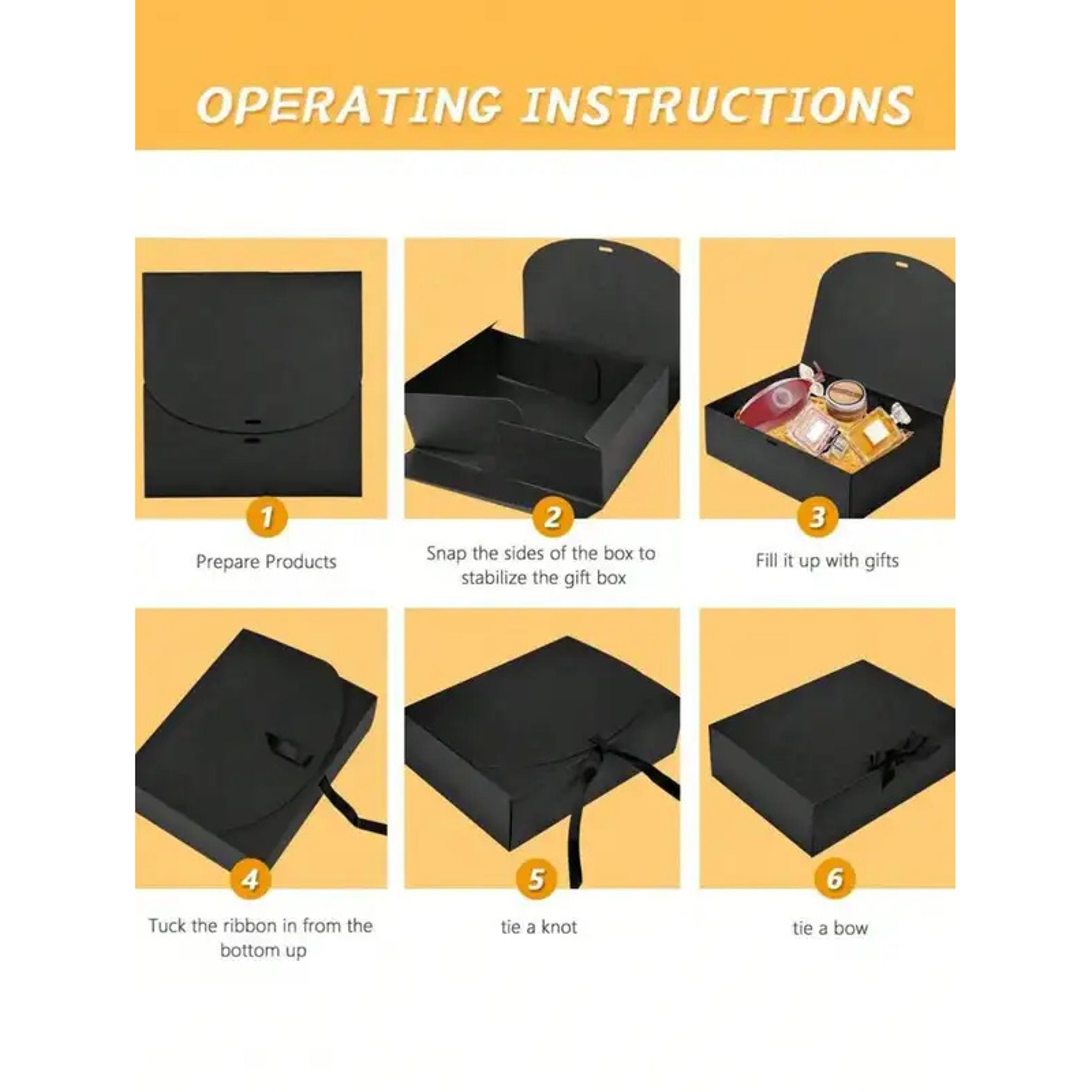 Black Foldable Gift Box With Lid And Ribbon For Weddings Graduation And Special Occasions 3