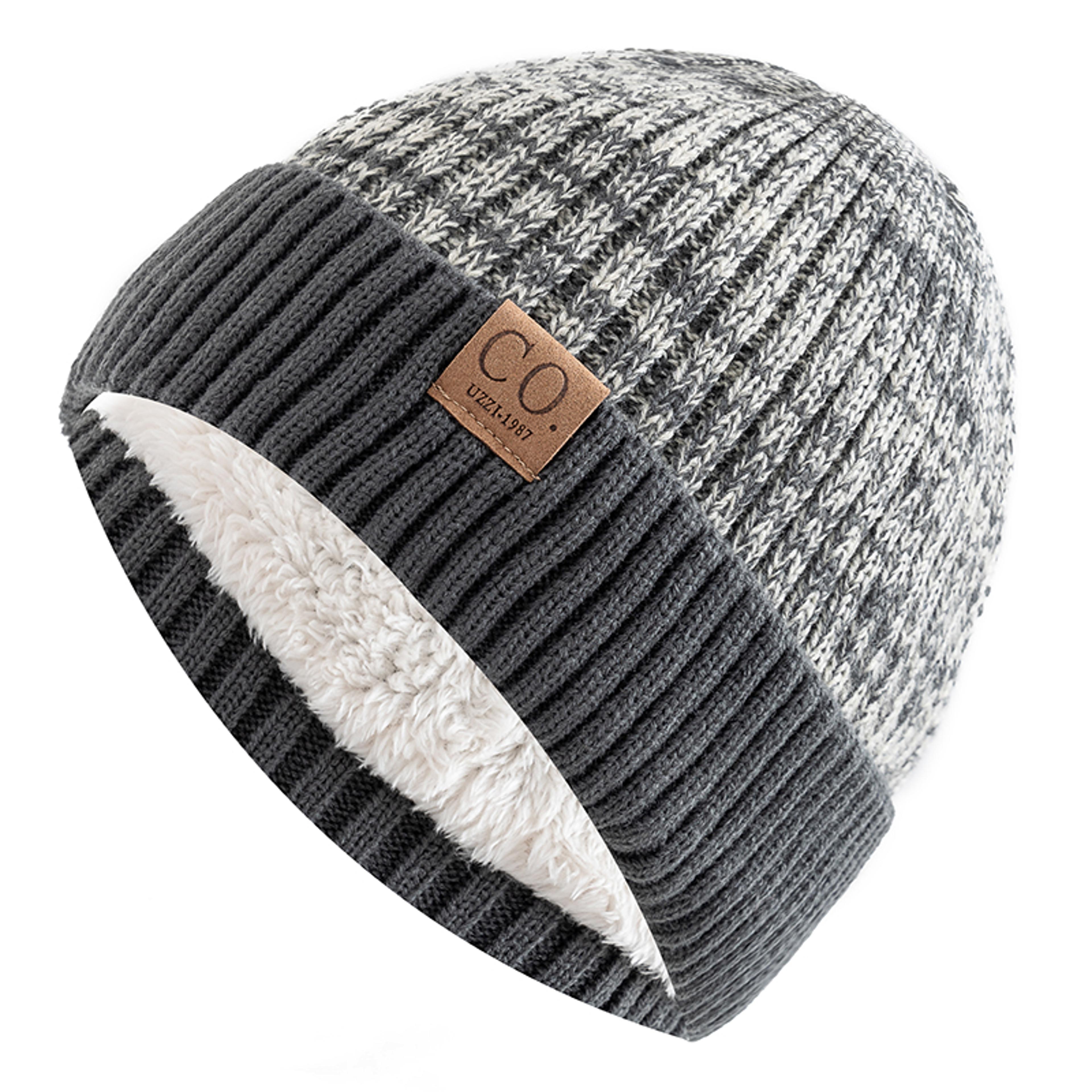 unisex two-tone winter beanie with fur lining and knit design