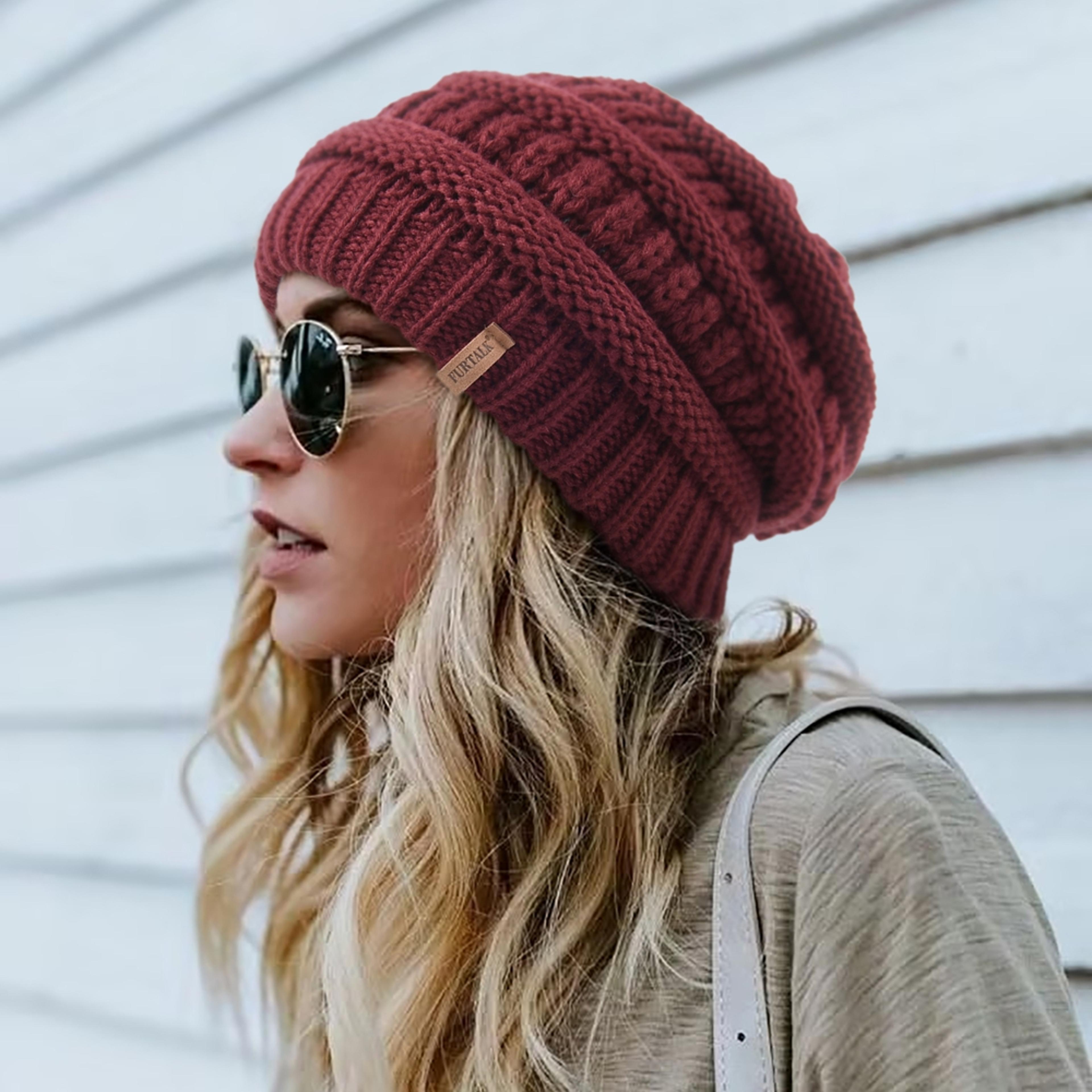 satin lined cable knit beanie hat for women chunky slouchy winter cap