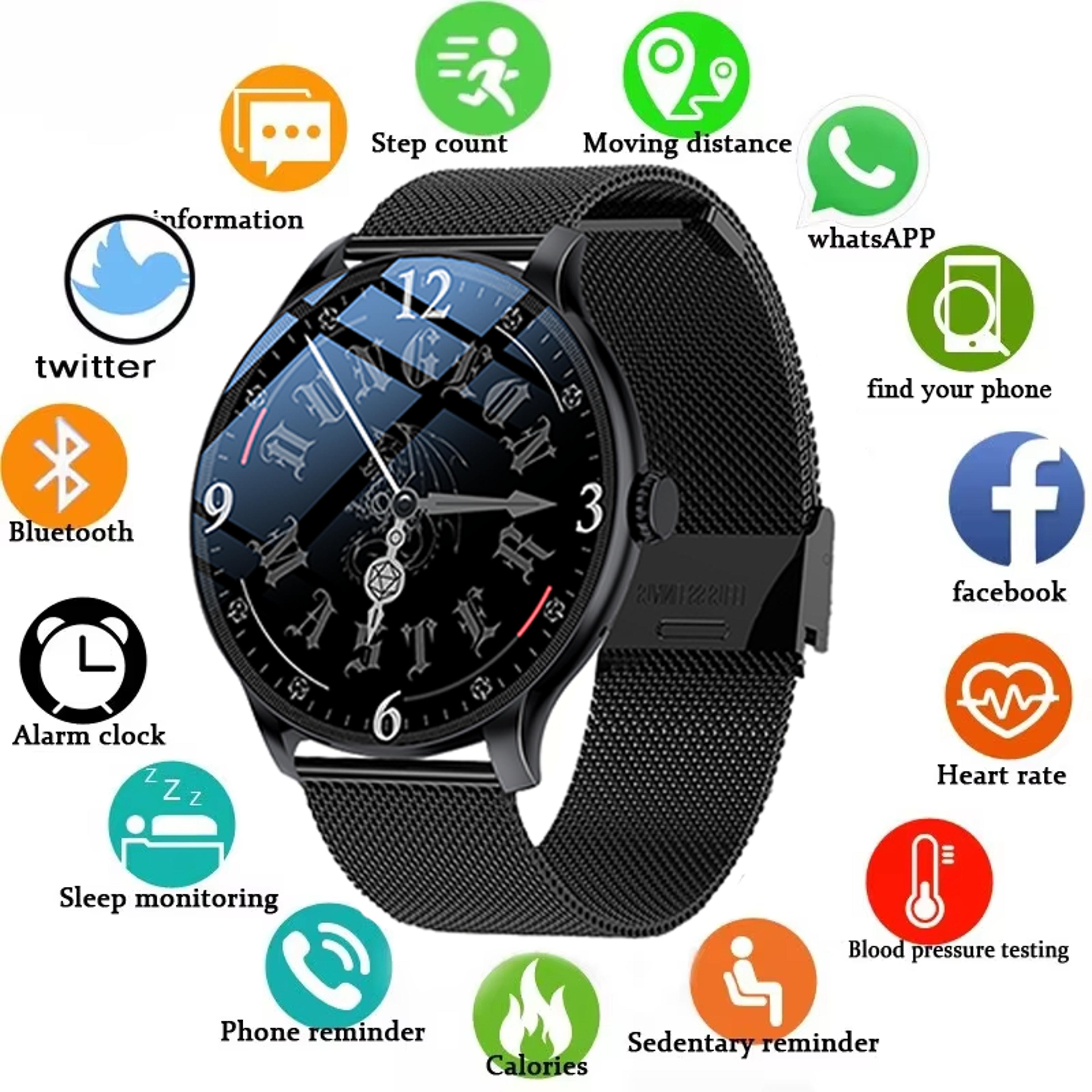 bluetooth smart watch with heart rate monitor and 1.28-inch touchscreen
