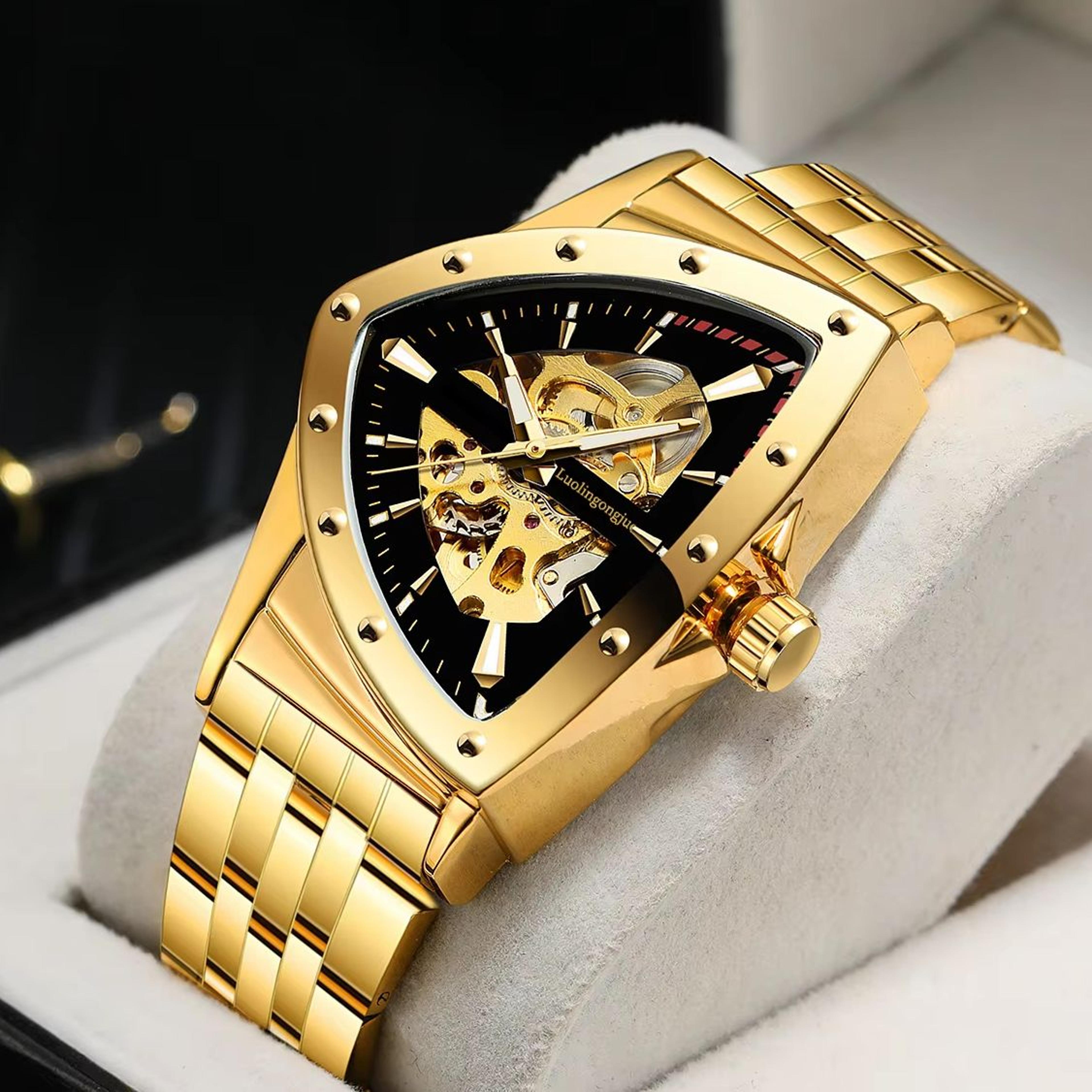 men's automatic mechanical watch with stainless steel skeleton dial