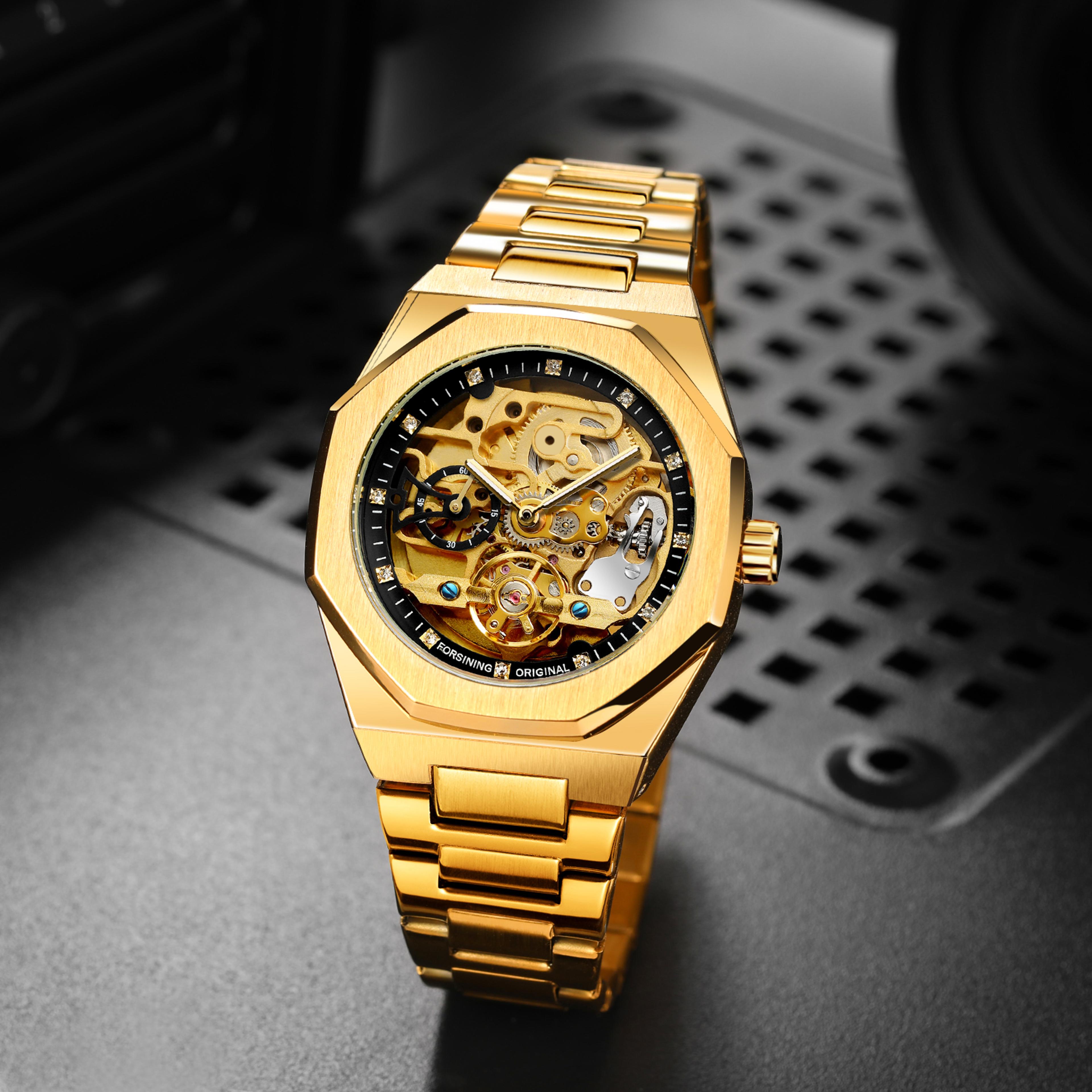 Mens Automatic Mechanical Skeleton Watch With Luminous Hands And Stainless Steel Band 2