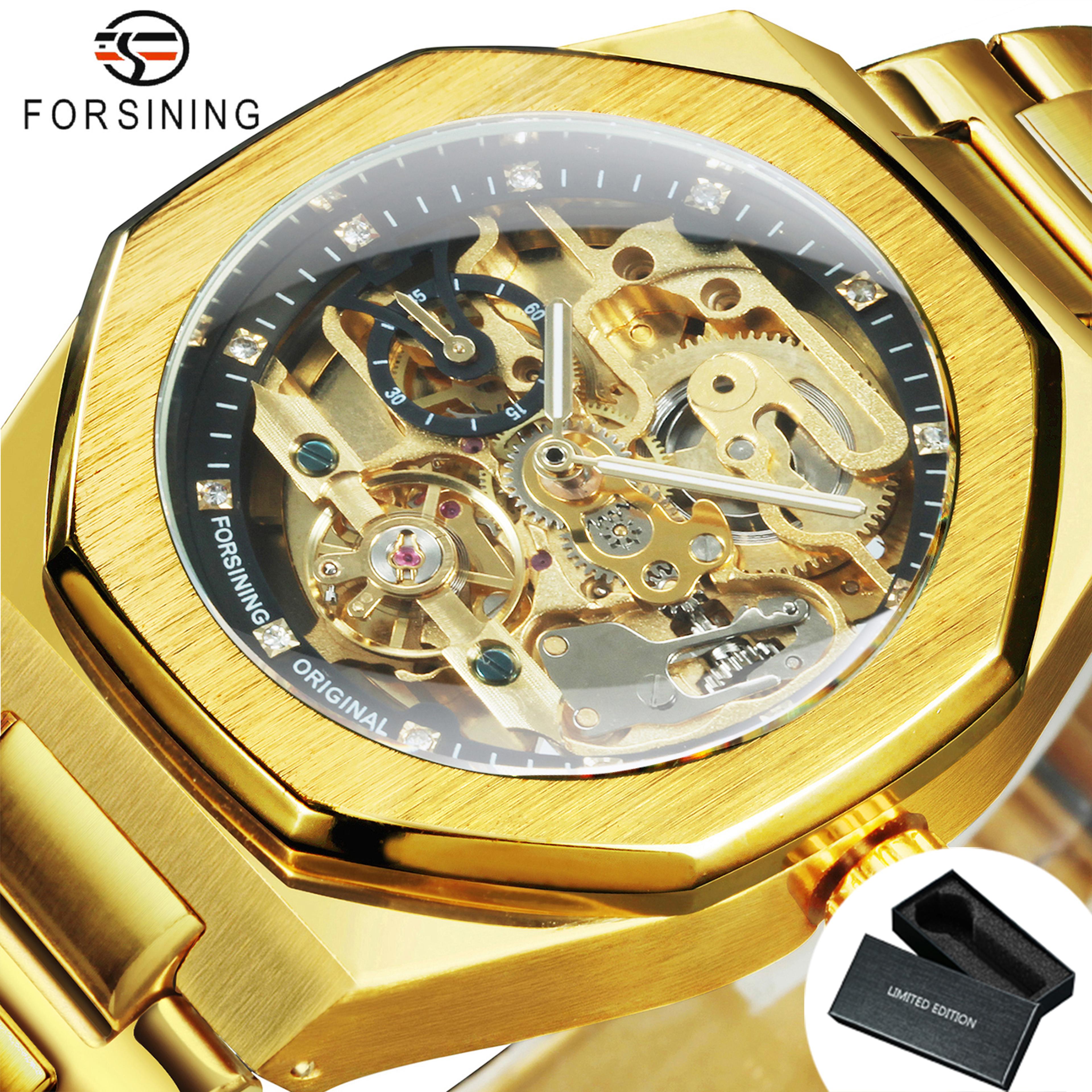 Mens Automatic Mechanical Skeleton Watch With Luminous Hands And Stainless Steel Band 6