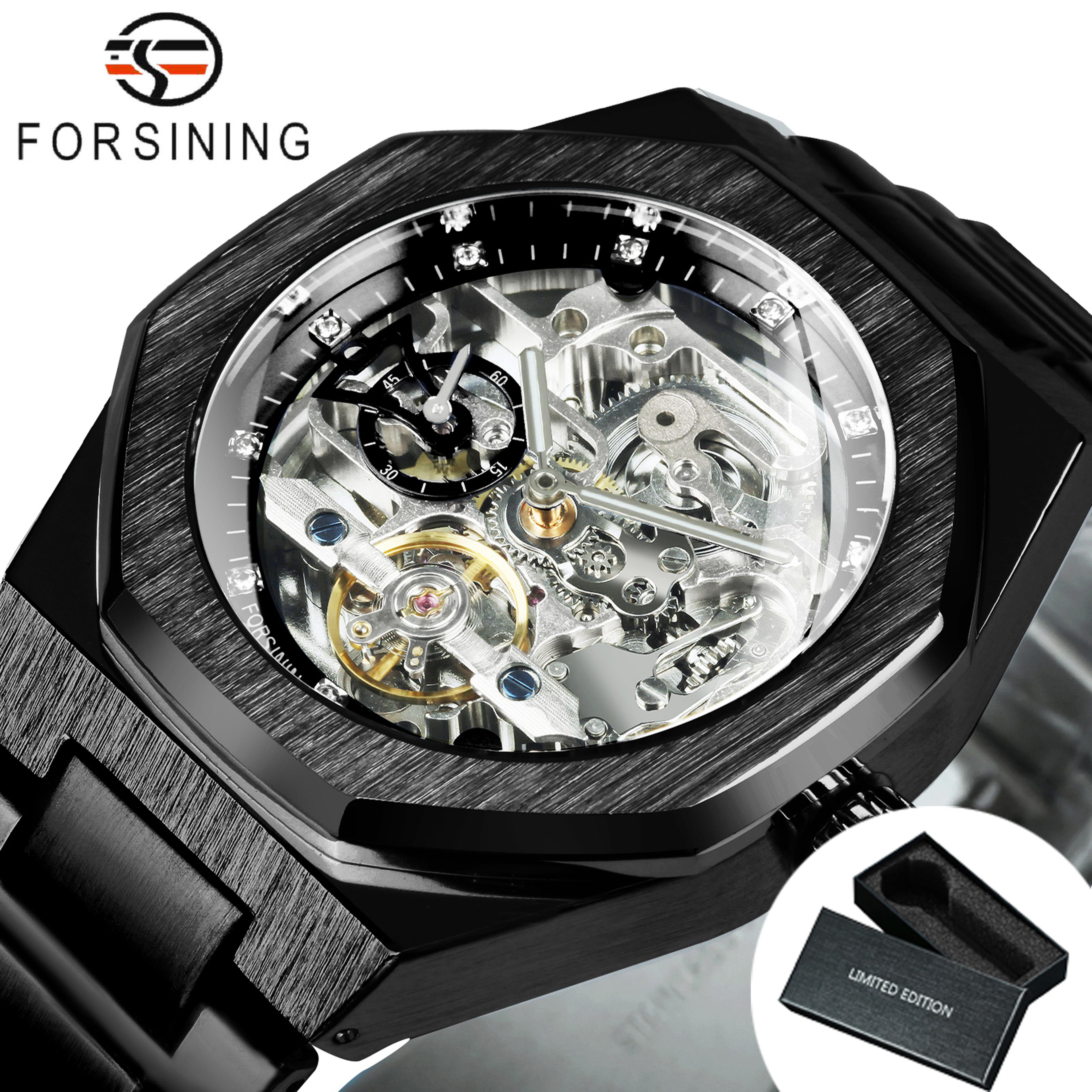 Mens Automatic Mechanical Skeleton Watch With Luminous Hands And Stainless Steel Band 10