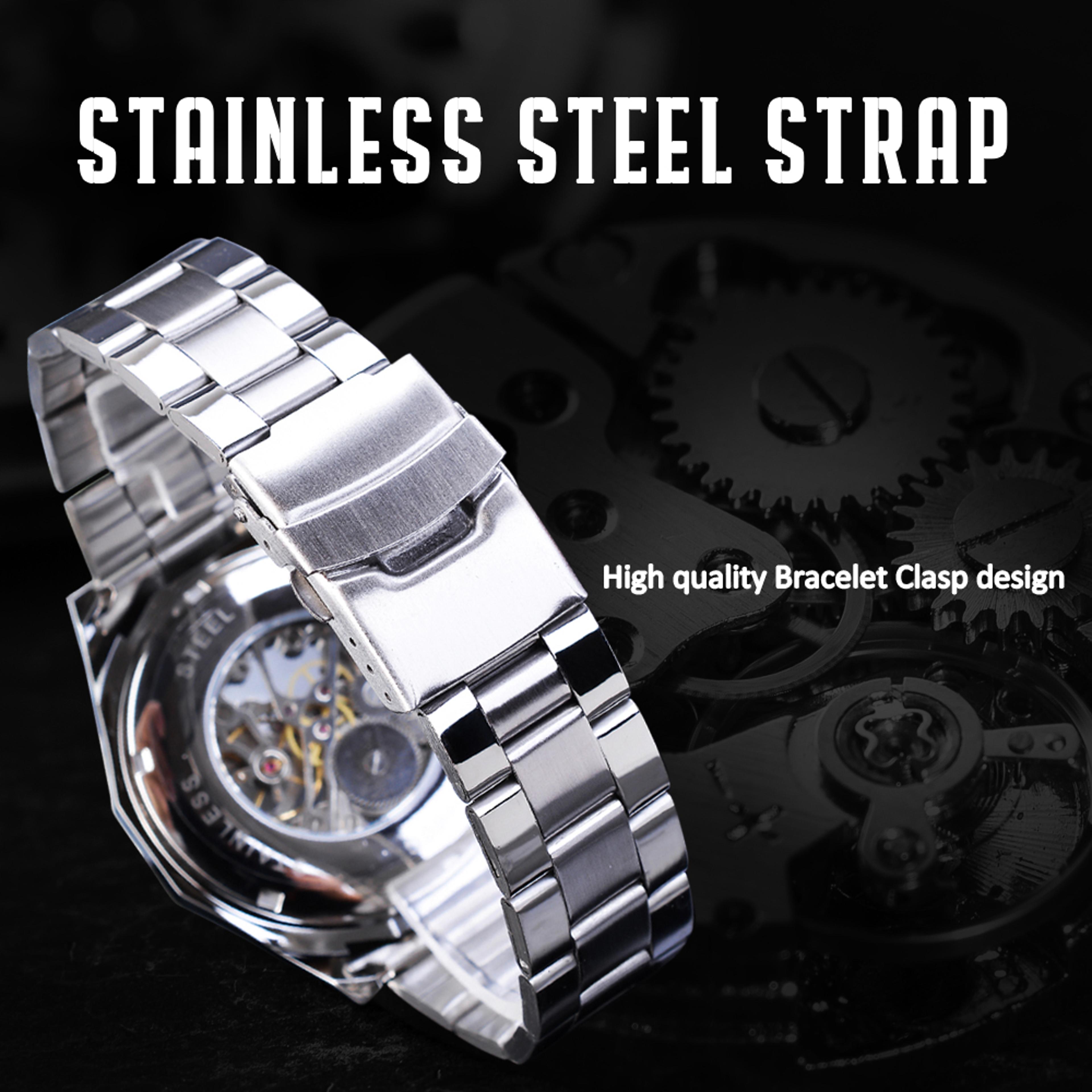 Mens Skeleton Mechanical Watch With Luminous Hands And Stainless Steel Band 4