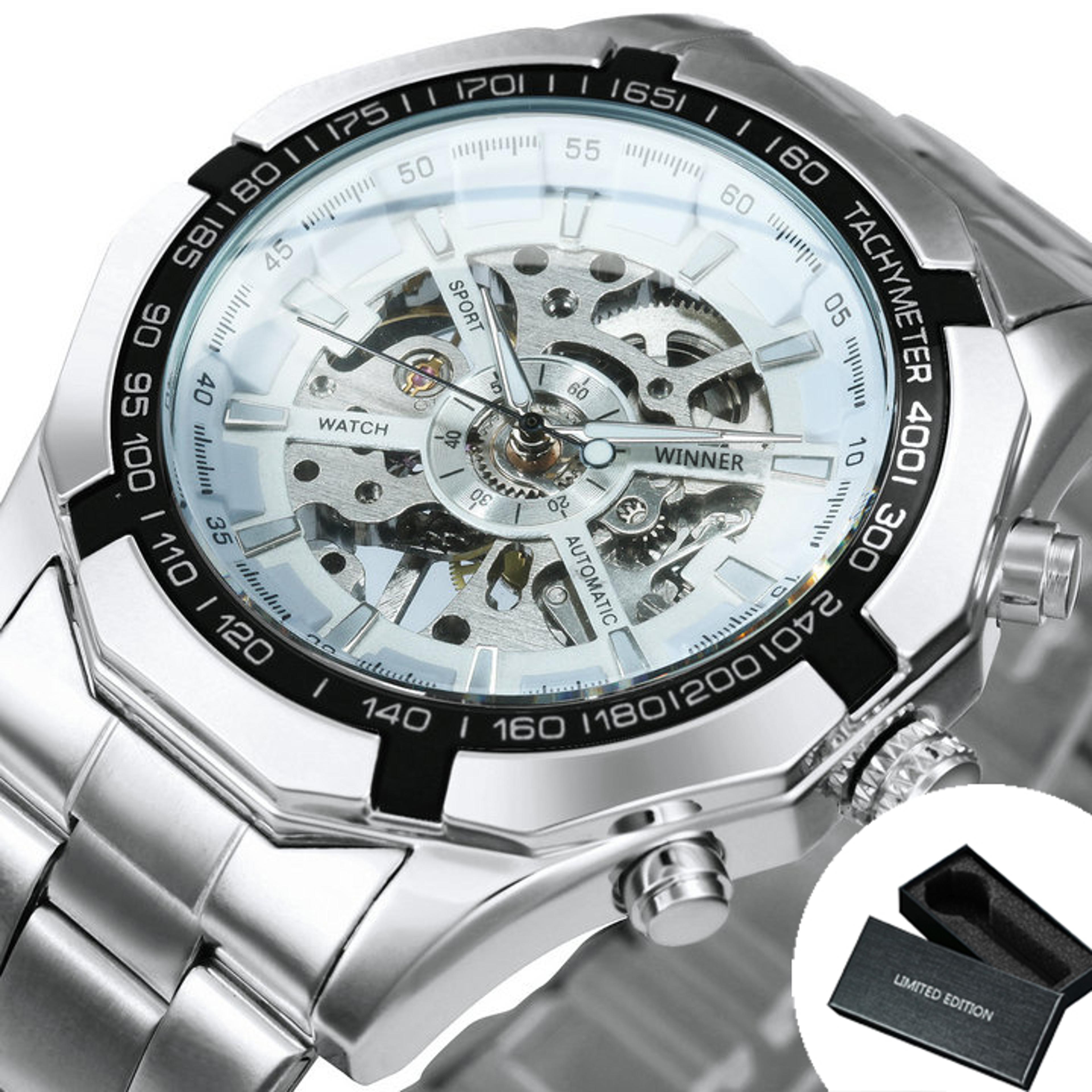 Mens Skeleton Mechanical Watch With Luminous Hands And Stainless Steel Band 7