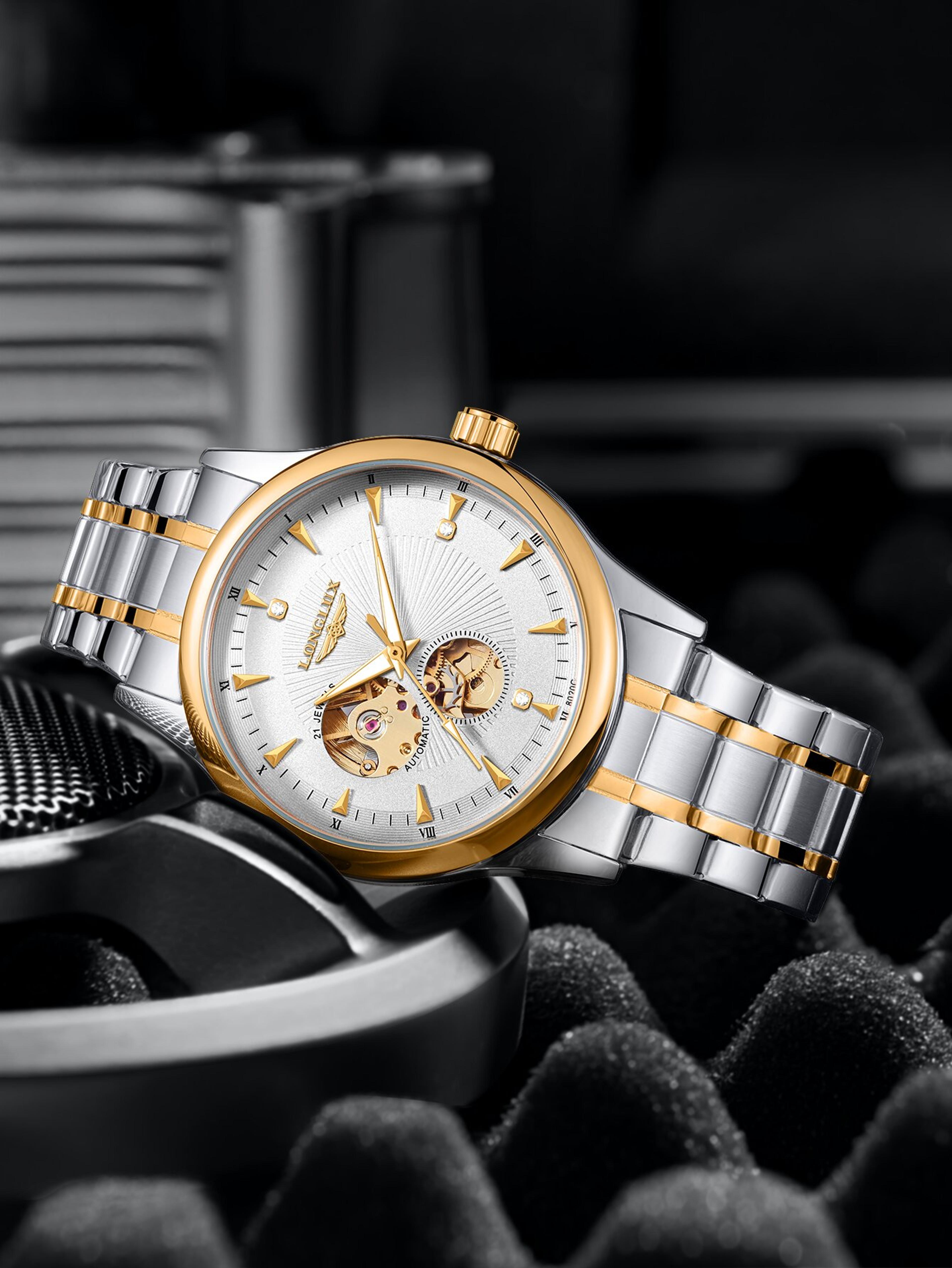 men's automatic mechanical skeleton watch stainless steel band