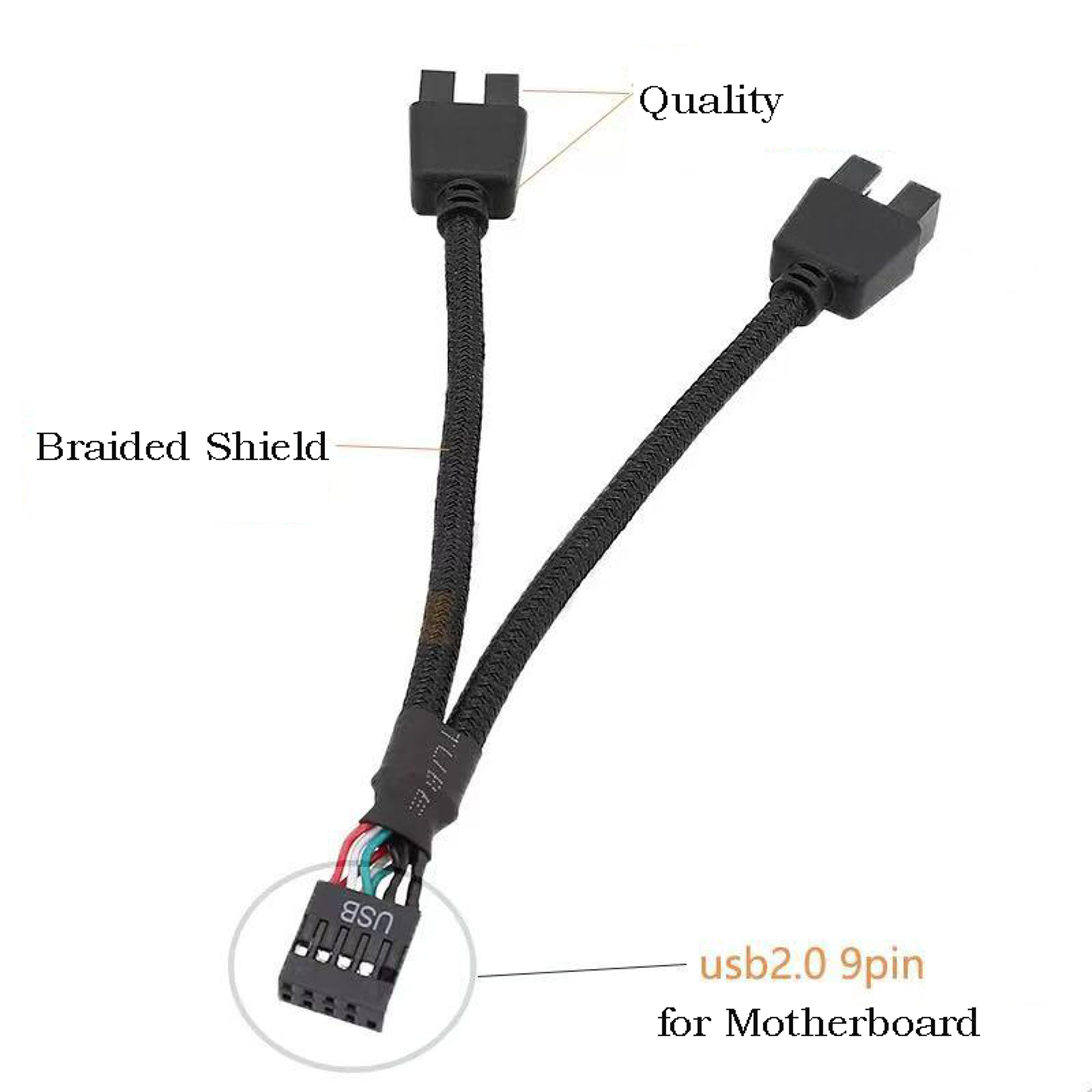 usb 9-pin to dual 9-pin splitter cable for pc motherboard with braided shielding