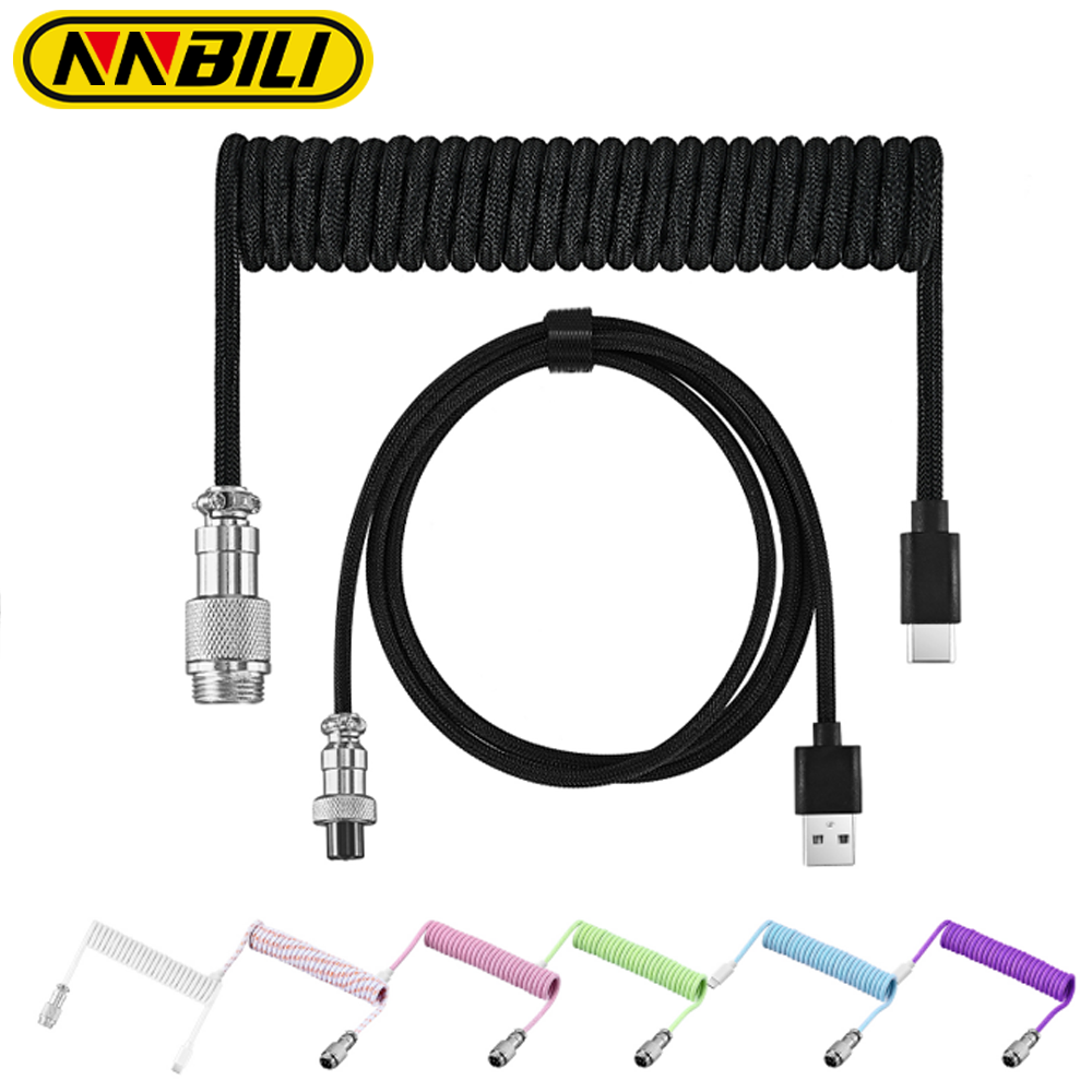 usb-c coiled mechanical keyboard cable with aviator connector