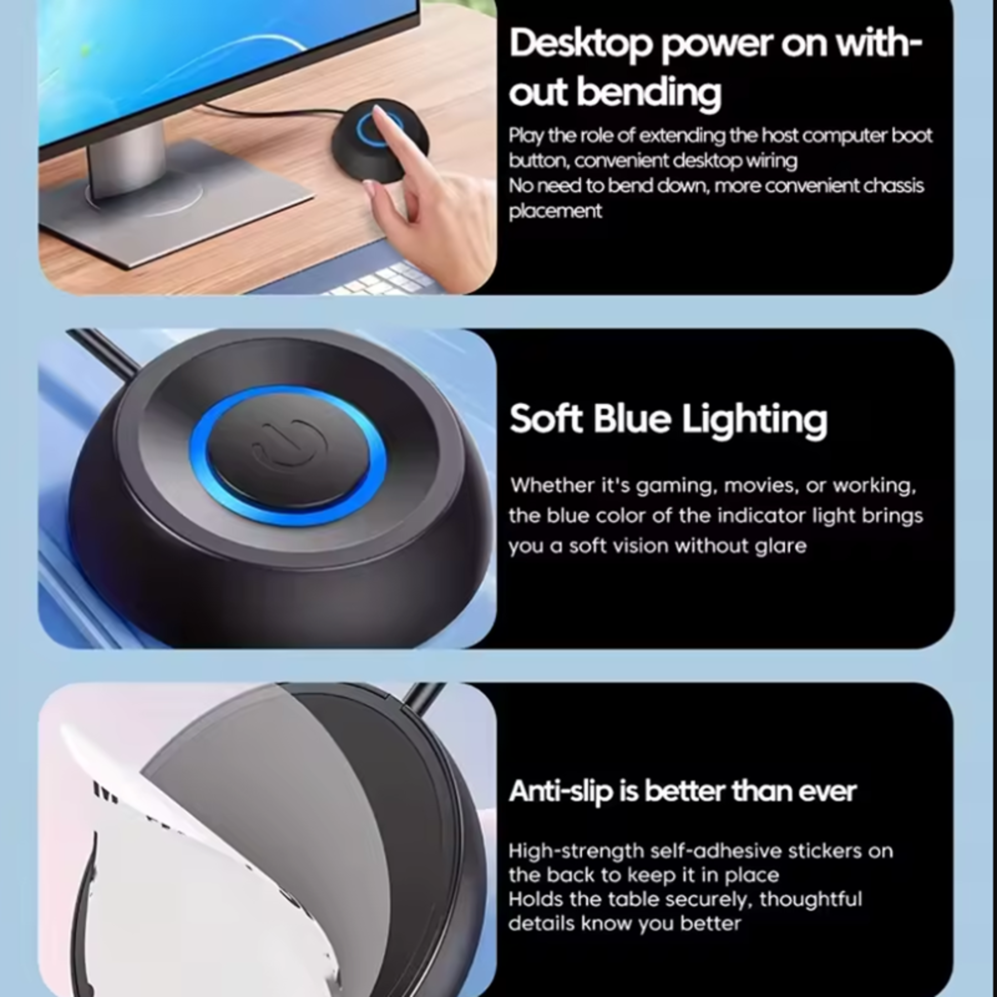 External Desktop PC Power Button Switch With LED Lights And Extension Cable 1