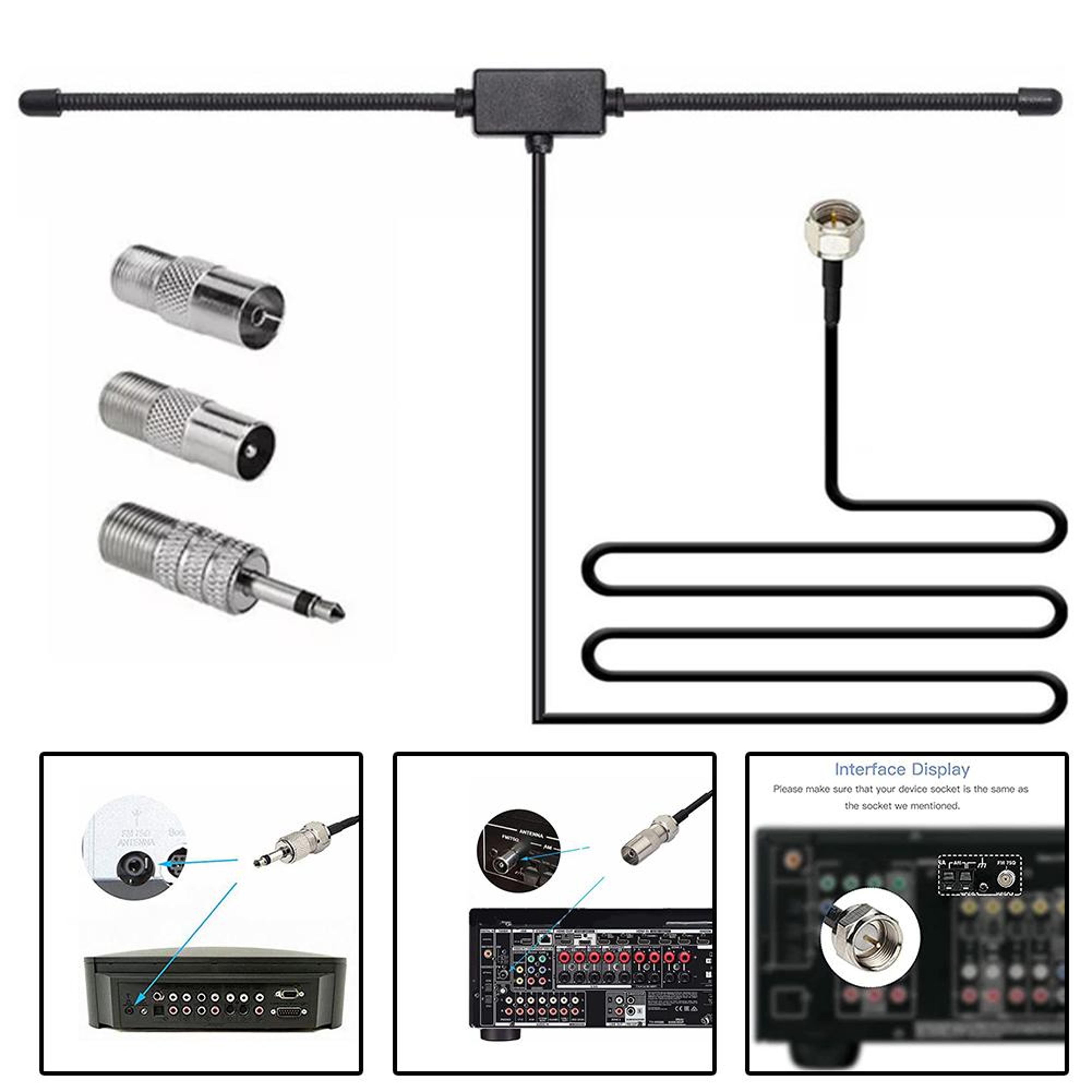 fm radio antenna 75 ohm f female connector with 3.5mm mono connection