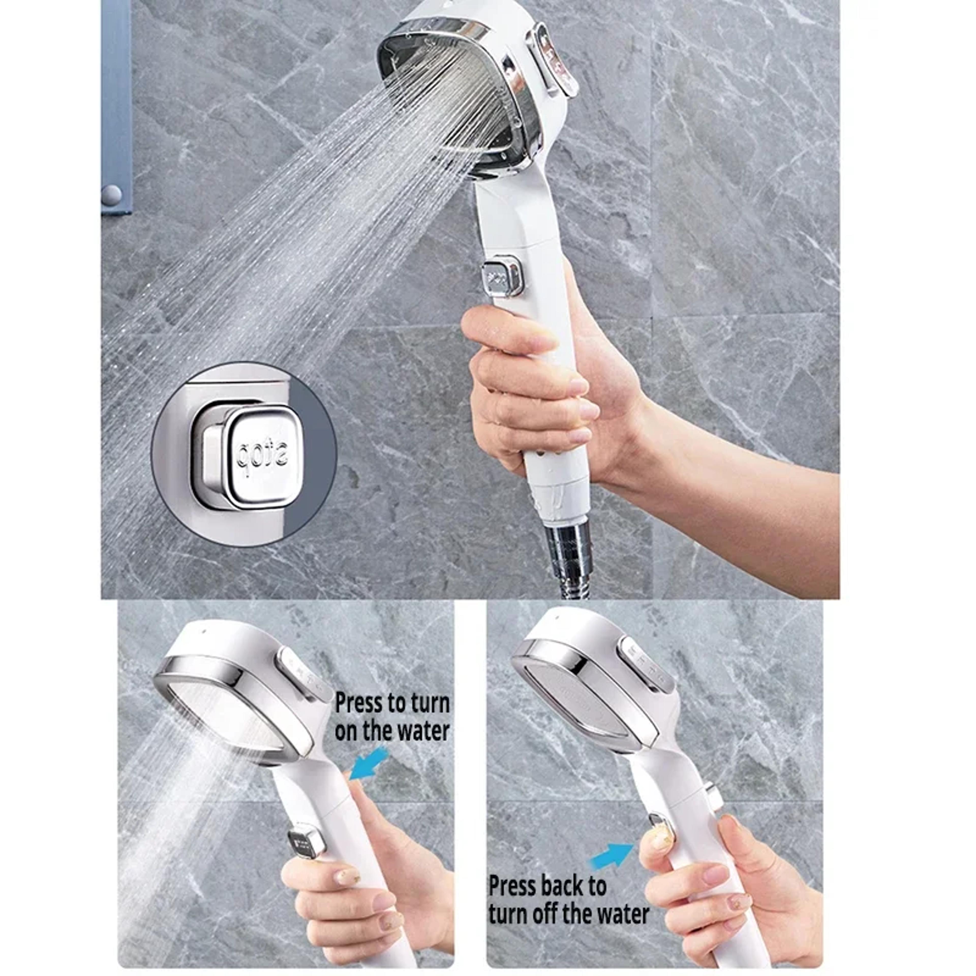 High Pressure Handheld Shower Head With Spray Modes And One Touch Water Stop 3