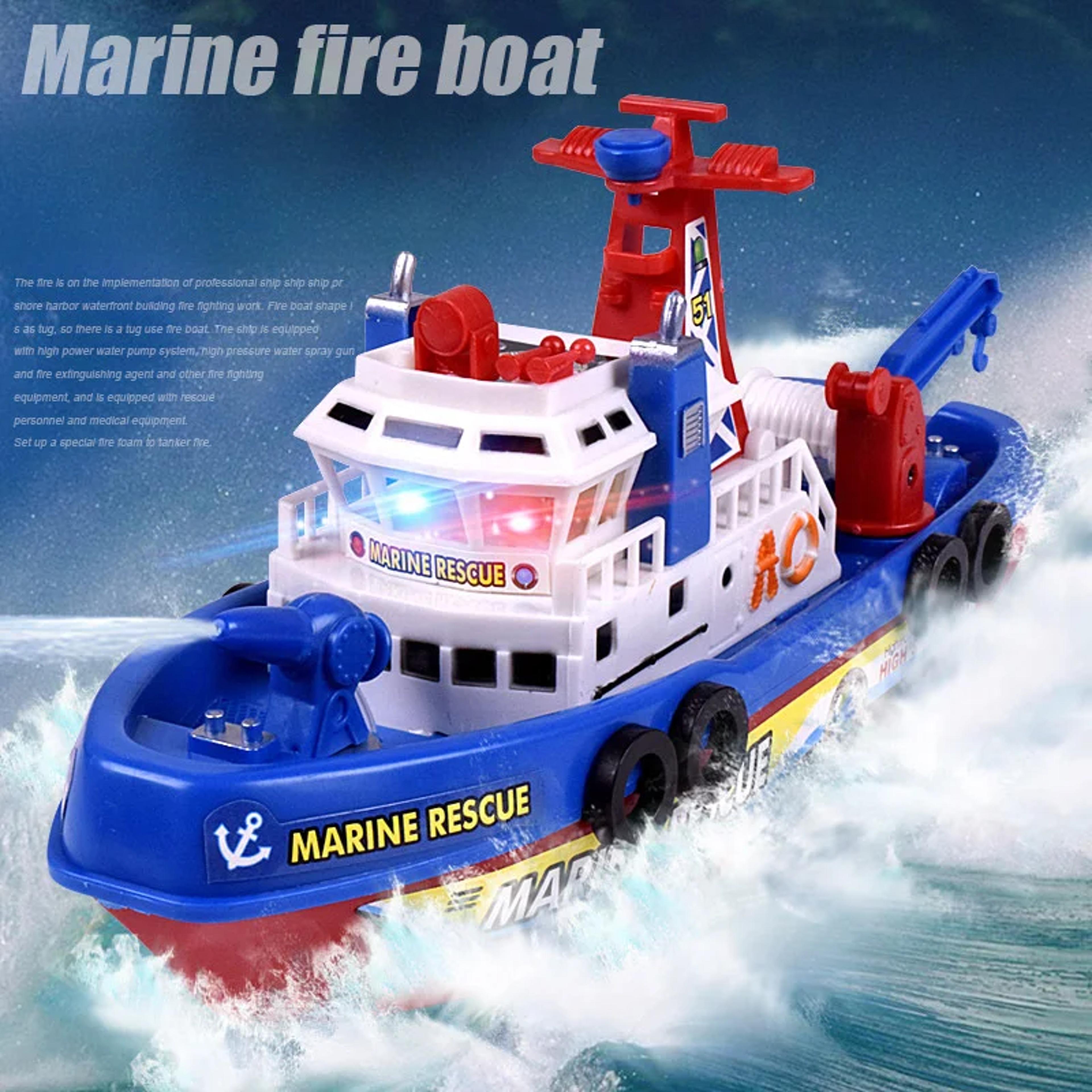 marine rescue fire boat toy with lights music and water spraying feature