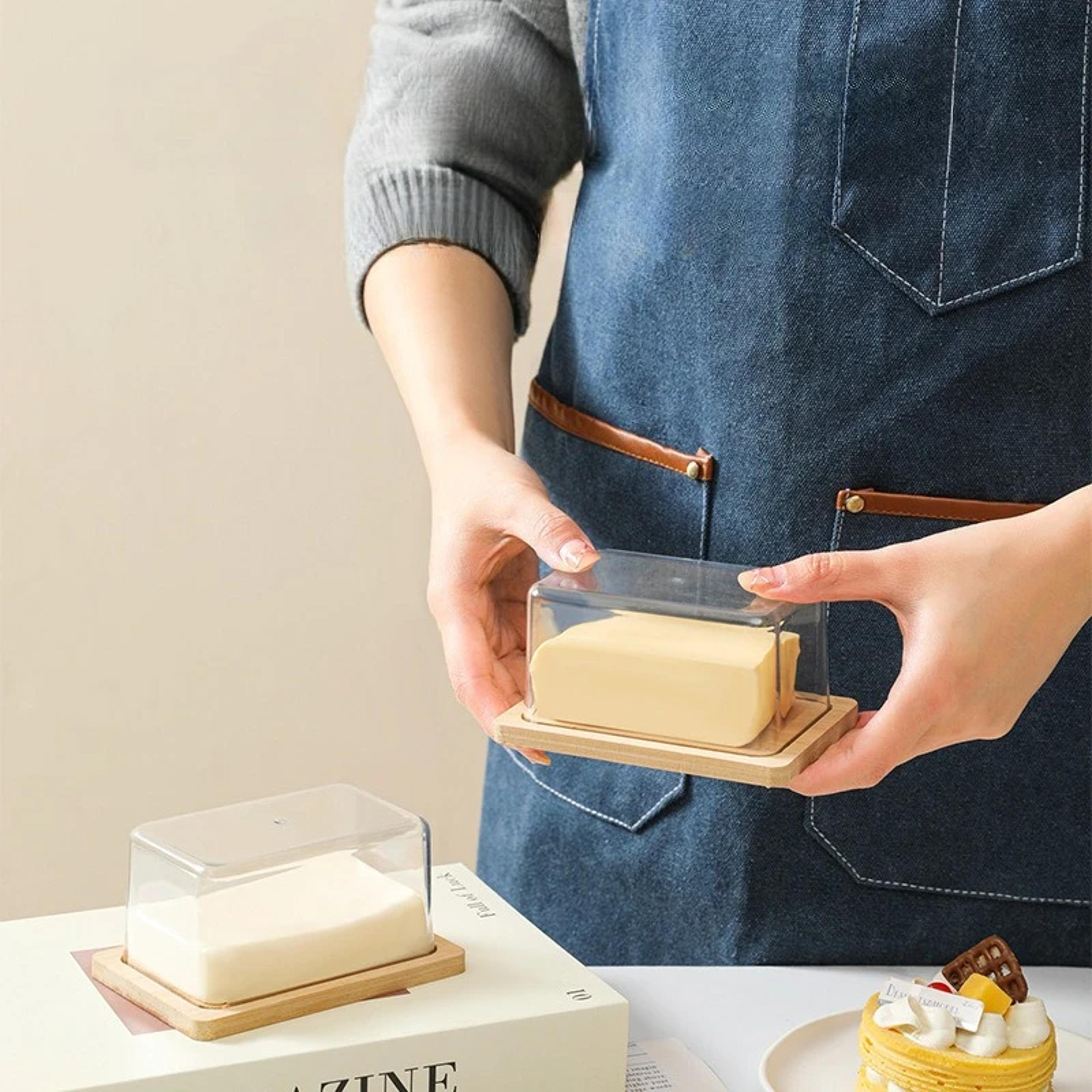 Bamboo Butter Dish With Transparent Cover Rectangular Butter Storage Container 2