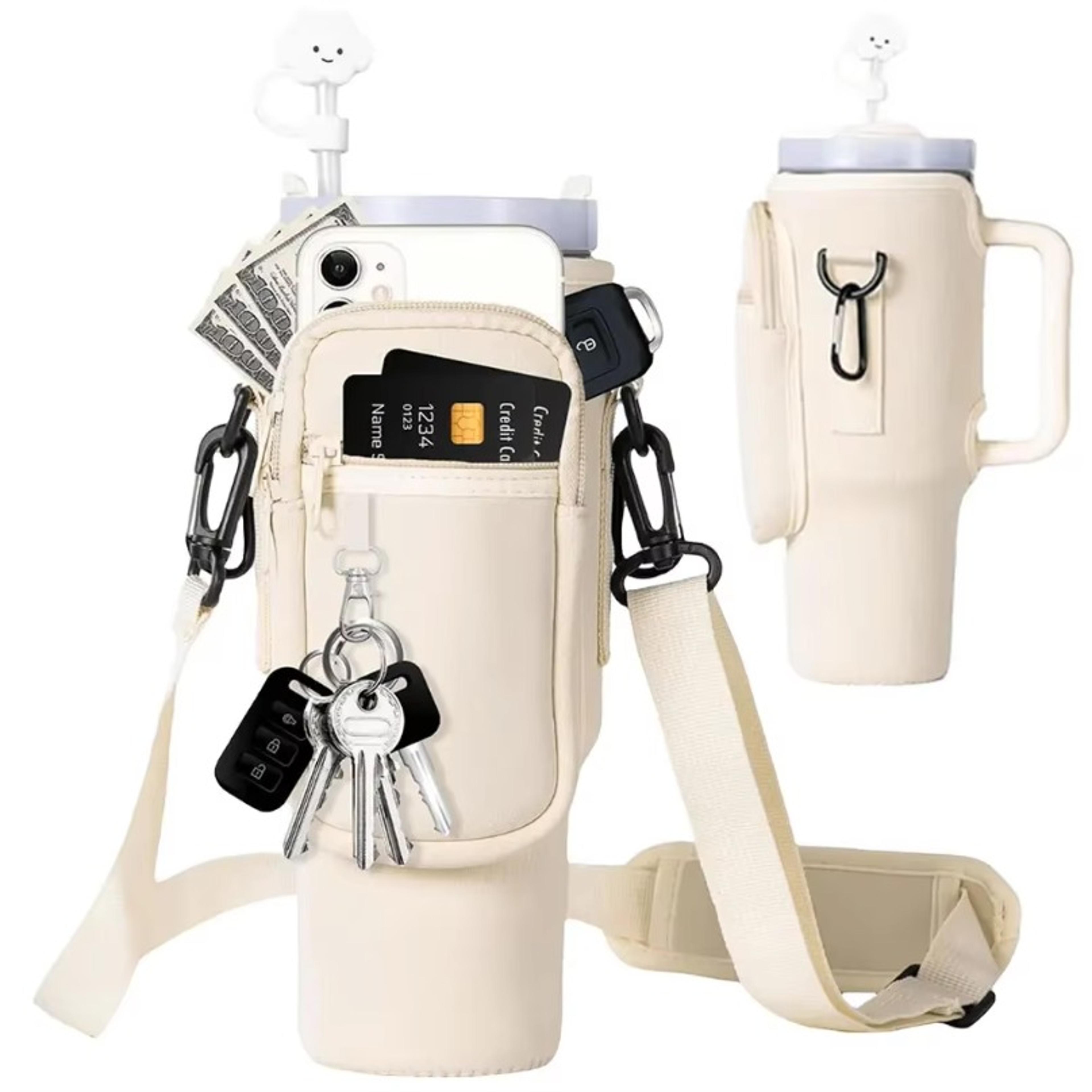 water bottle carrier bag with adjustable shoulder strap and neoprene sleeve