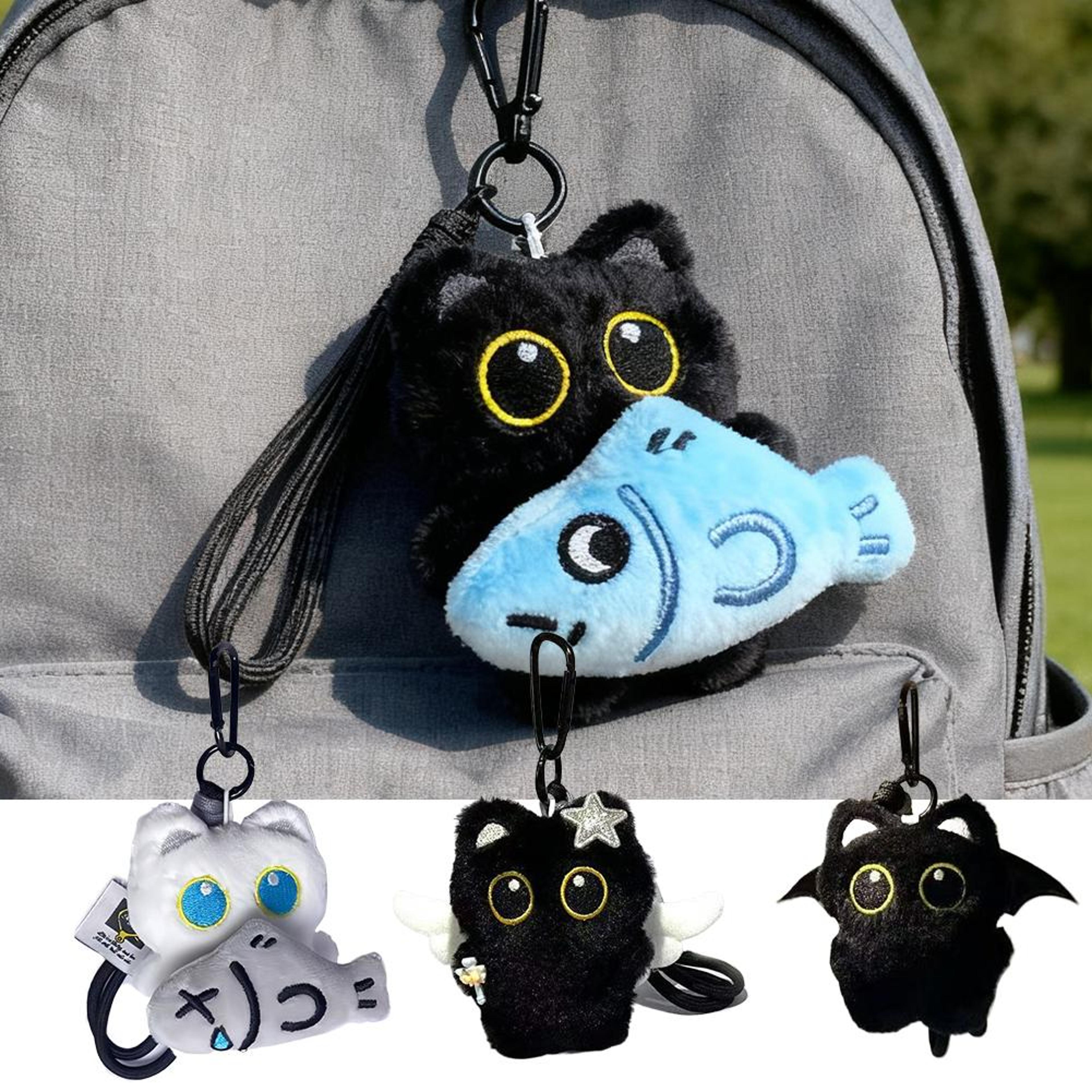 cute black cat plush keychain kawaii cartoon bag charm pendant