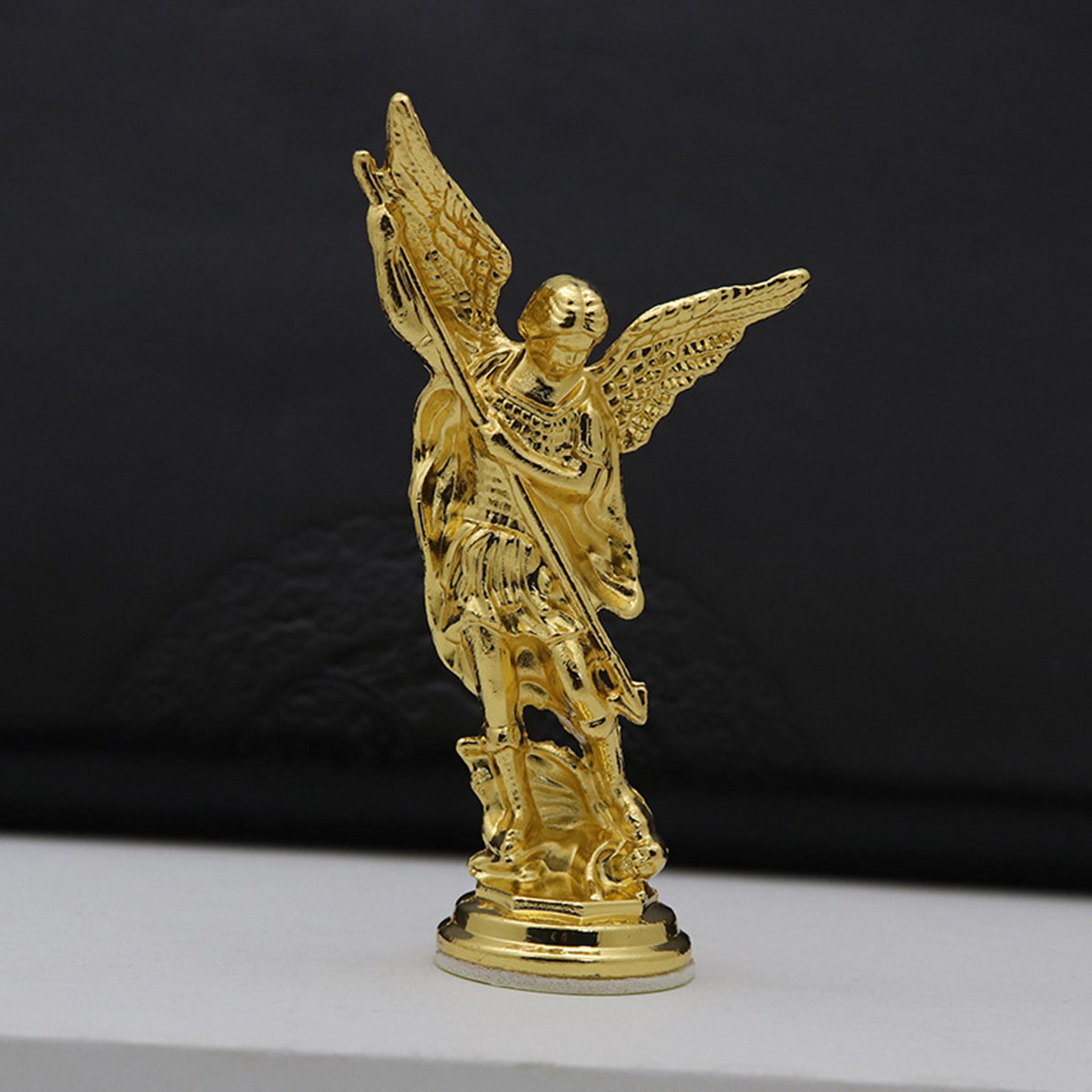 saint michael archangel figurine defeating satan metal guardian statue