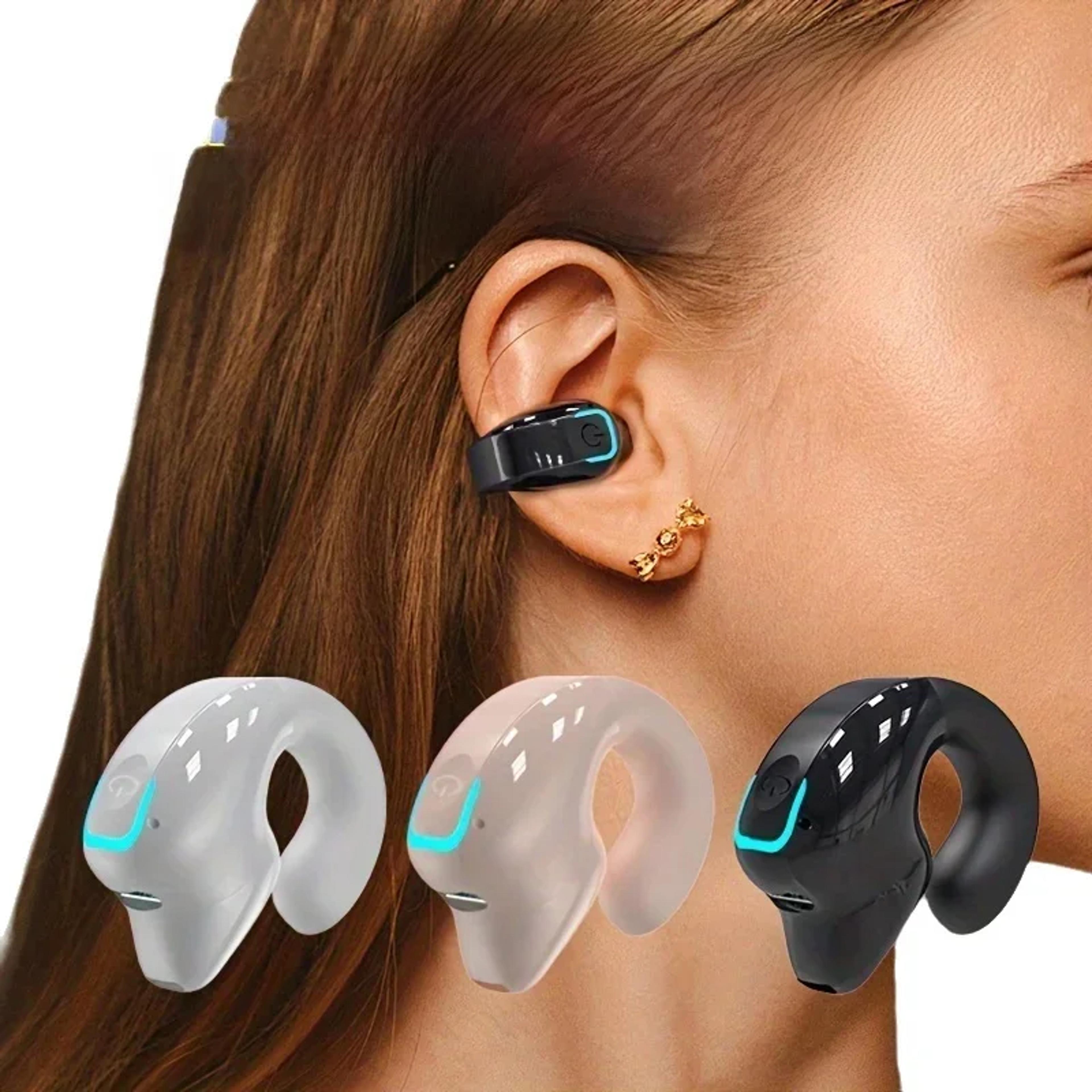 wireless bluetooth open ear clip headphones with microphone
