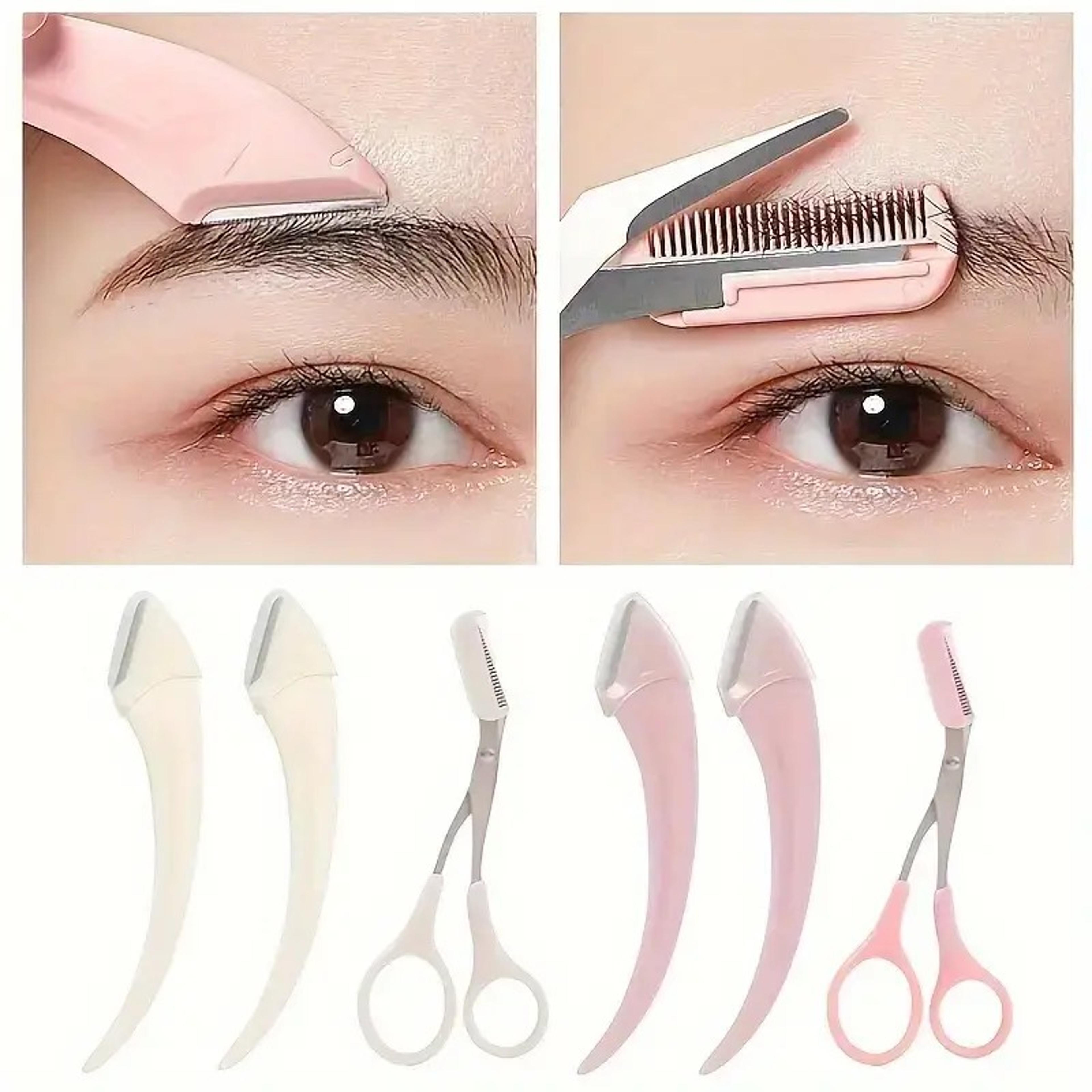 eyebrow trimmer set with curved razor and comb scissors for easy brow grooming