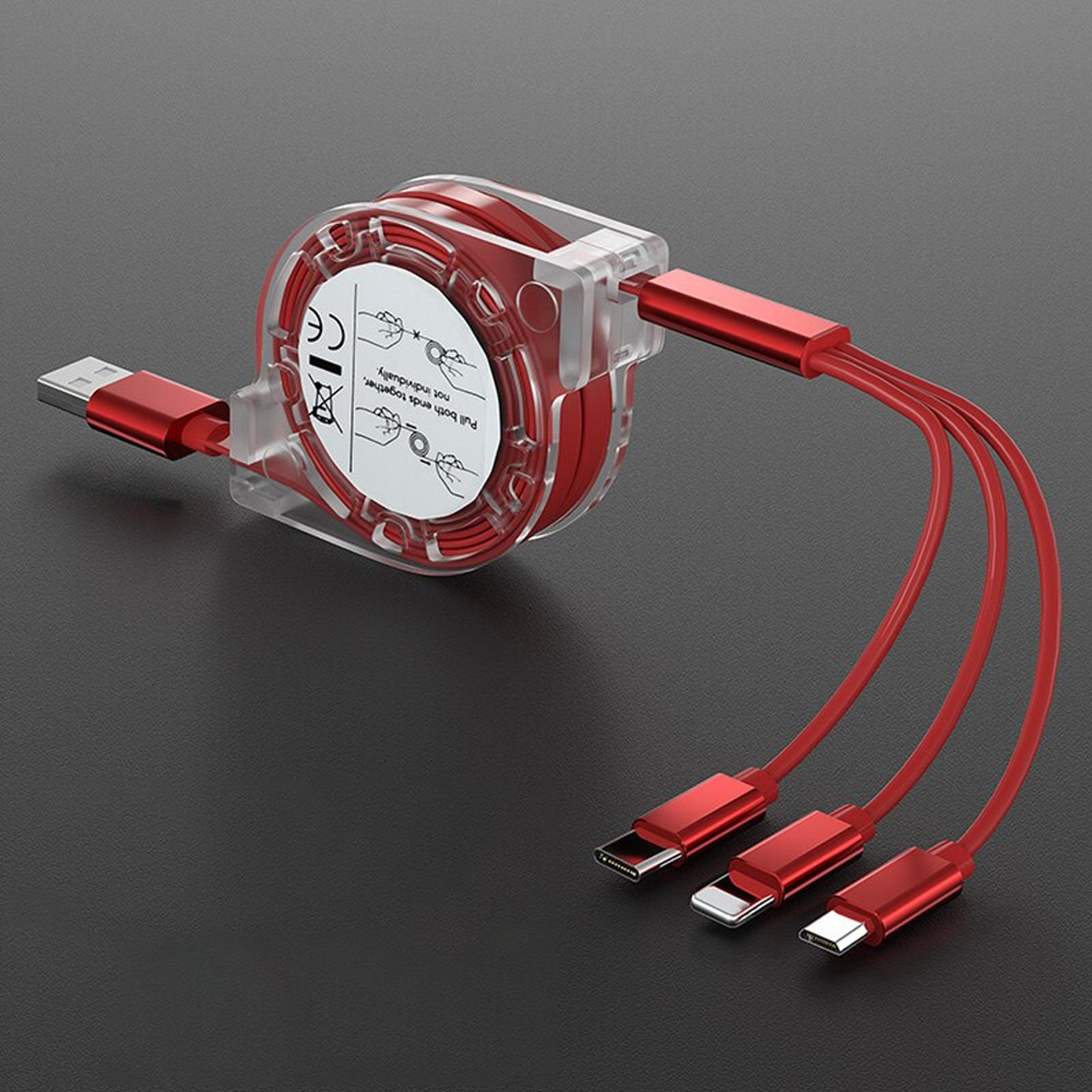 Retractable 3in1 Multi Fast Charging Cable Cord