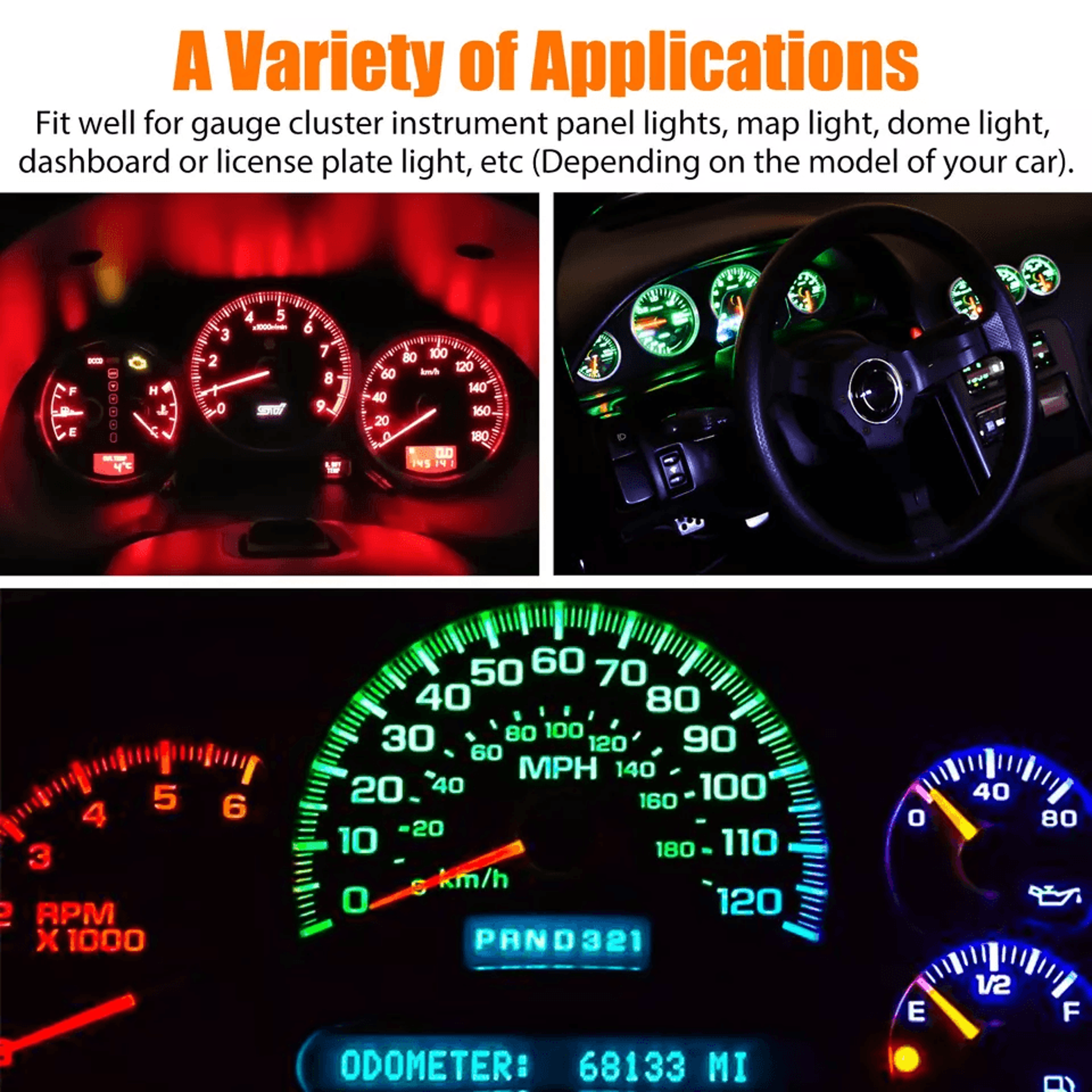 50PCS T10 LED Speedometer Instrument Gauge Cluster Dash Light Bulbs MultiColor 1