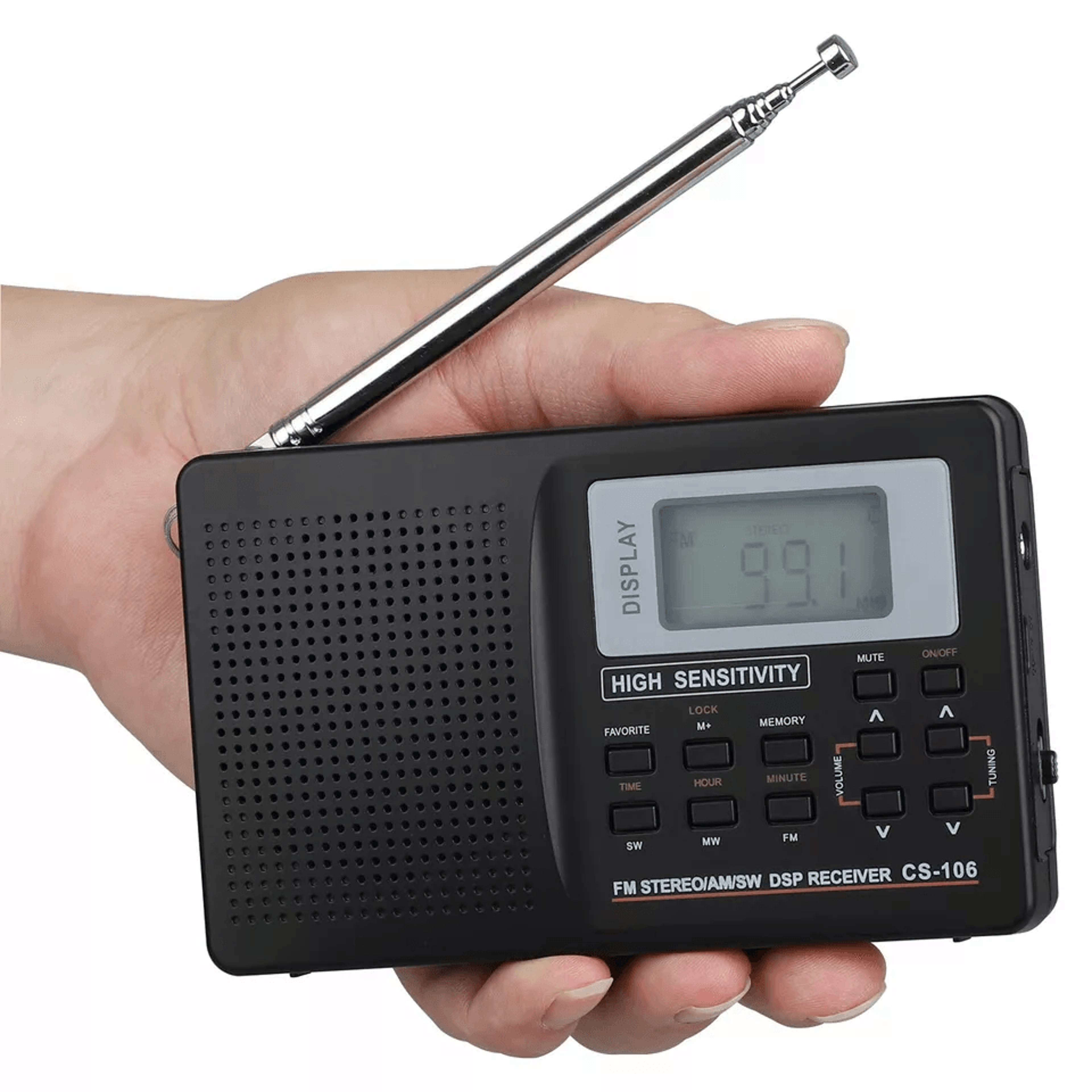 portable fm/am/sw/lw/tv radio receiver w/ lcd screen, alarm, usb rechargeable, stereo sound