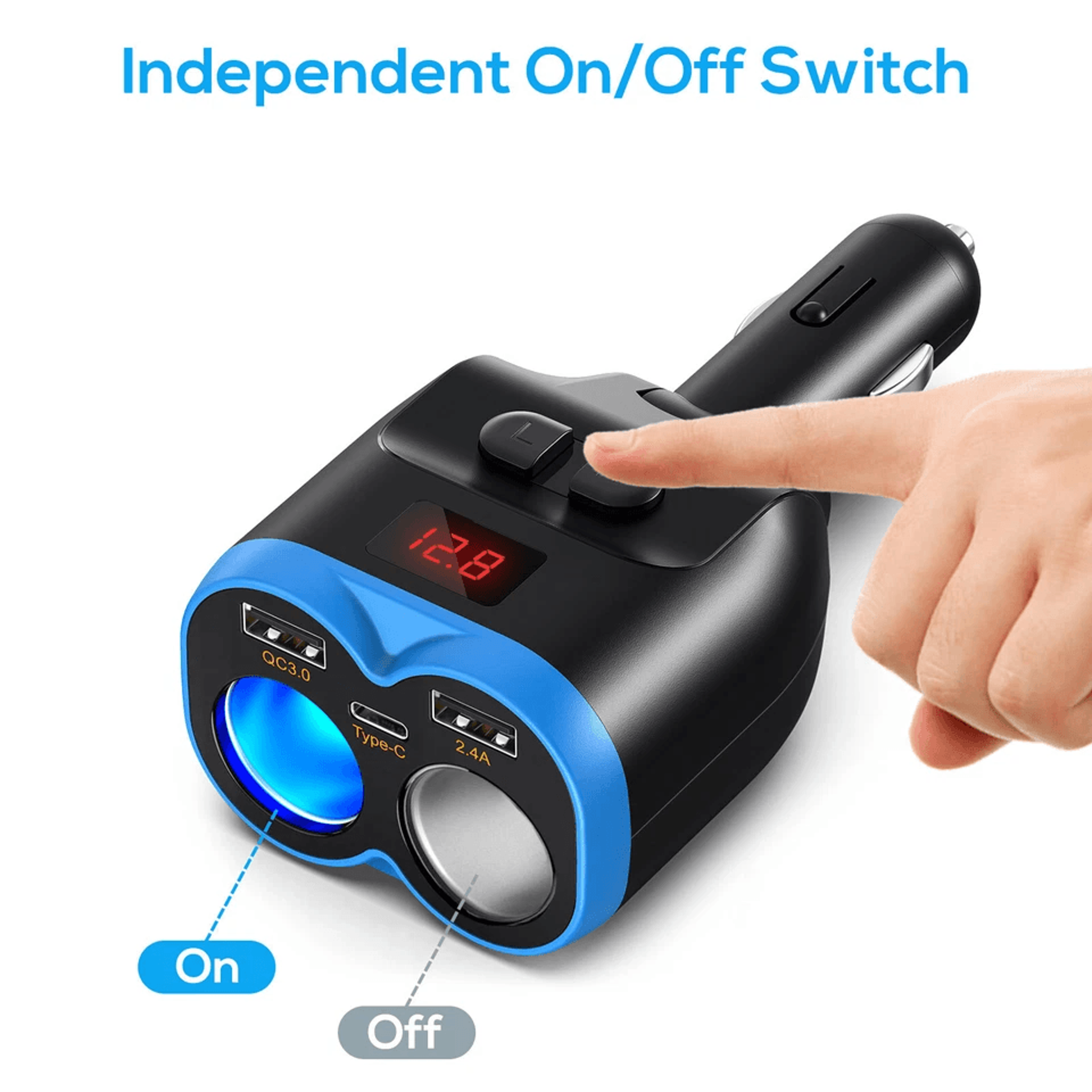Car Cigarette Lighter Socket Dual USB Charger Adapter With Fast Charging TypeC Port Voltage Display 3
