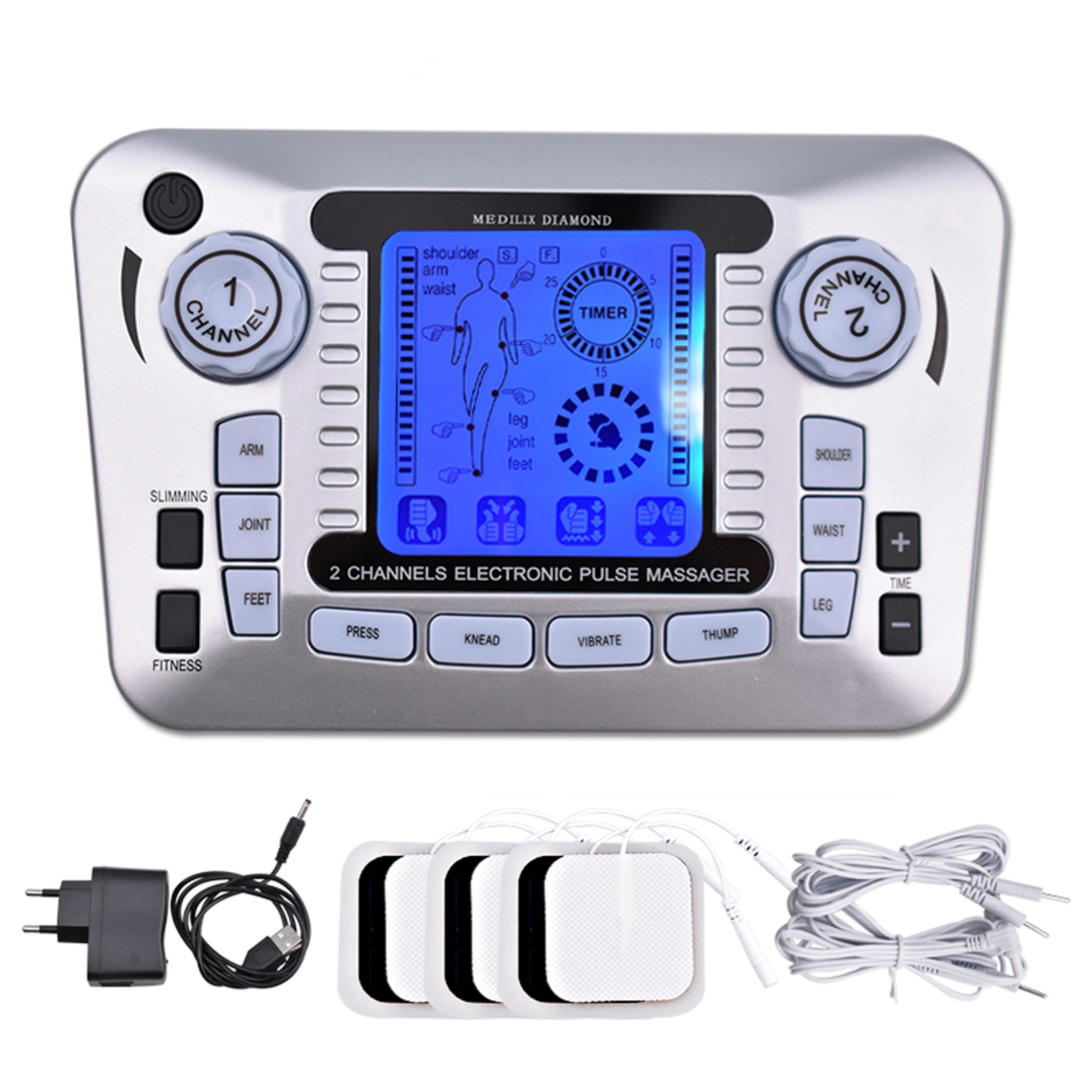 professional 12 mode tens ems muscle stimulator, electric pulse massager for digital pain relief & health care