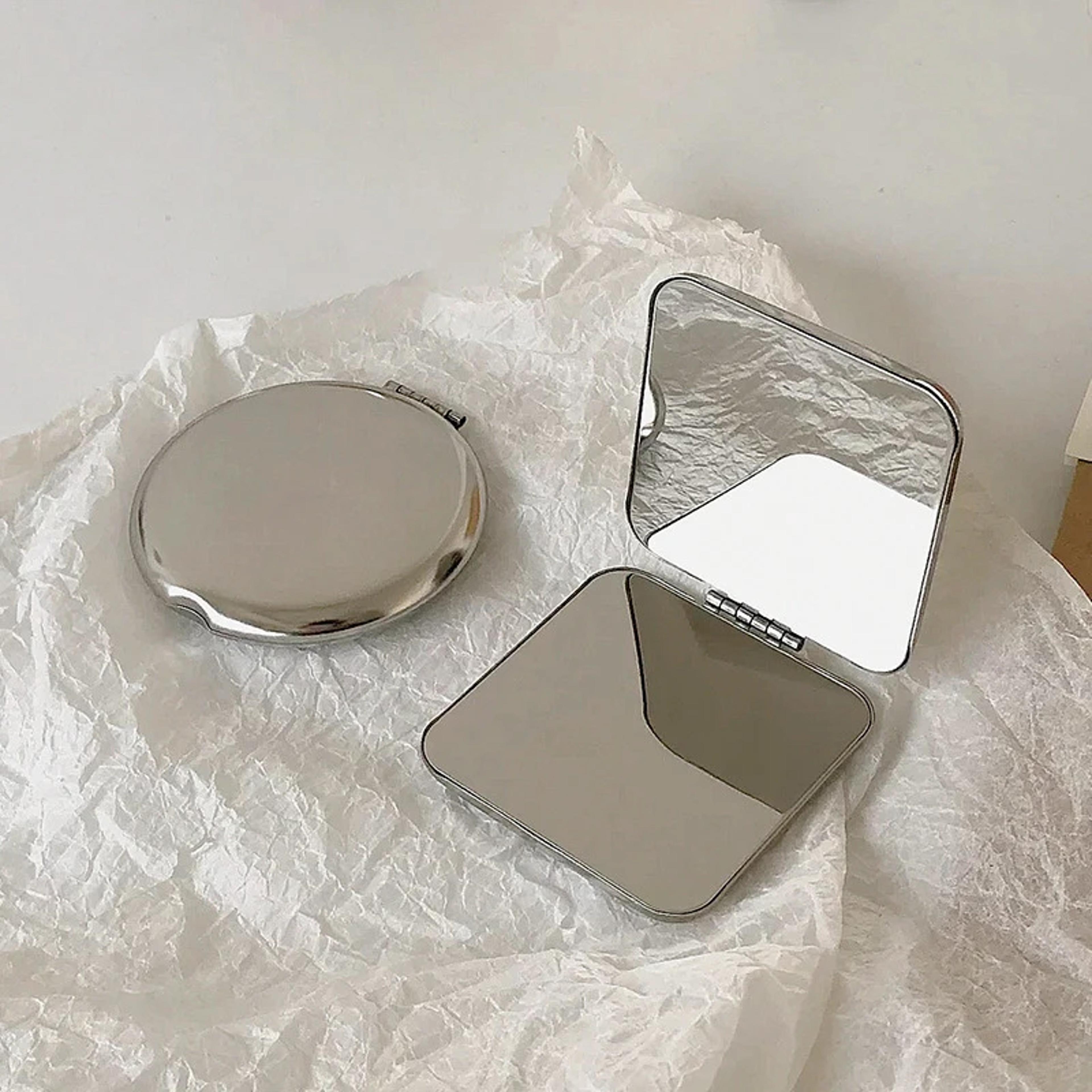 stainless steel portable women makeup mirror, hand pocket folded-side cosmetic, small travel compact mirror shapes
