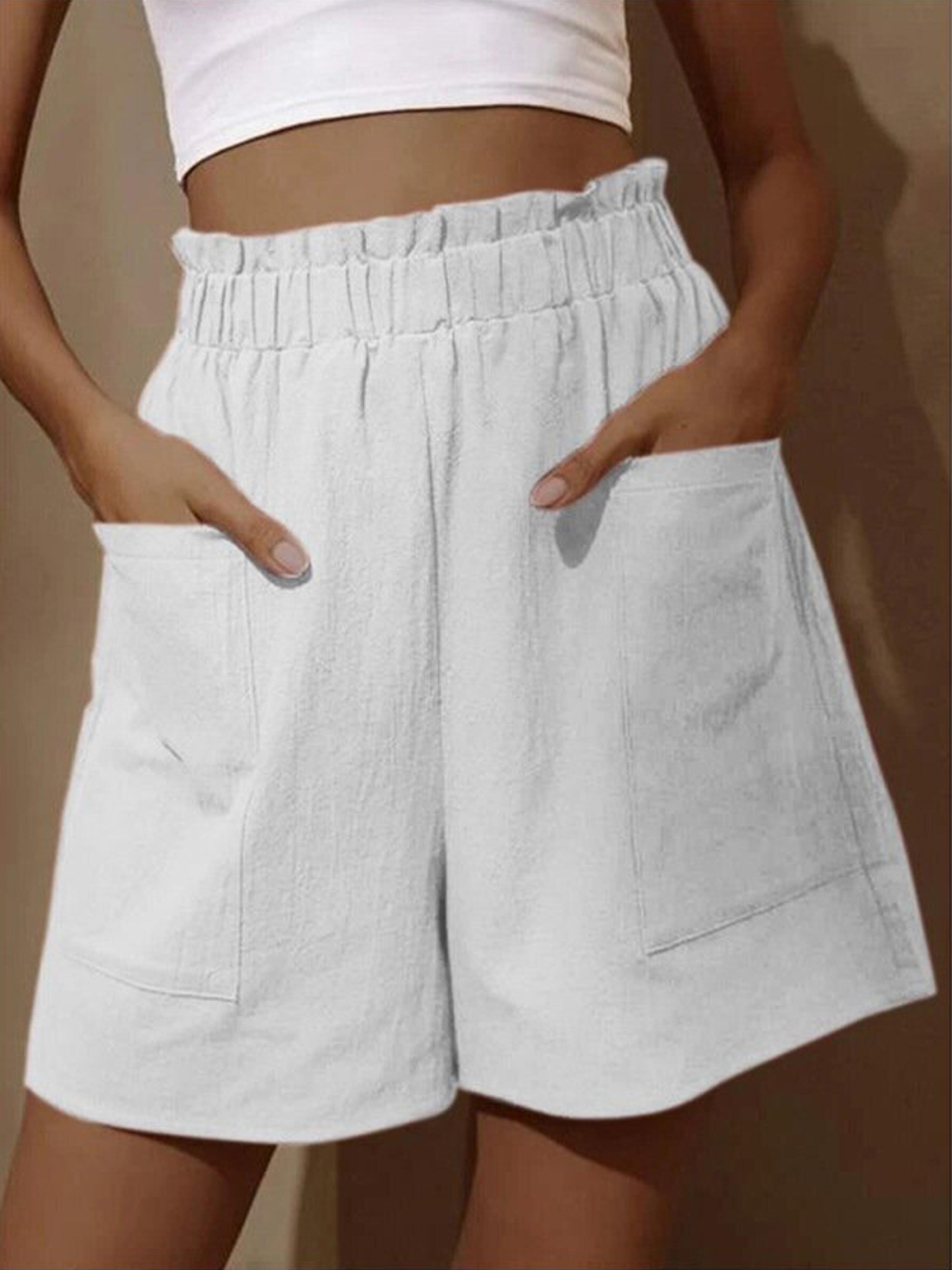 summer women's casual shorts, high waist wide leg loose fit, large size sport shorts with pockets