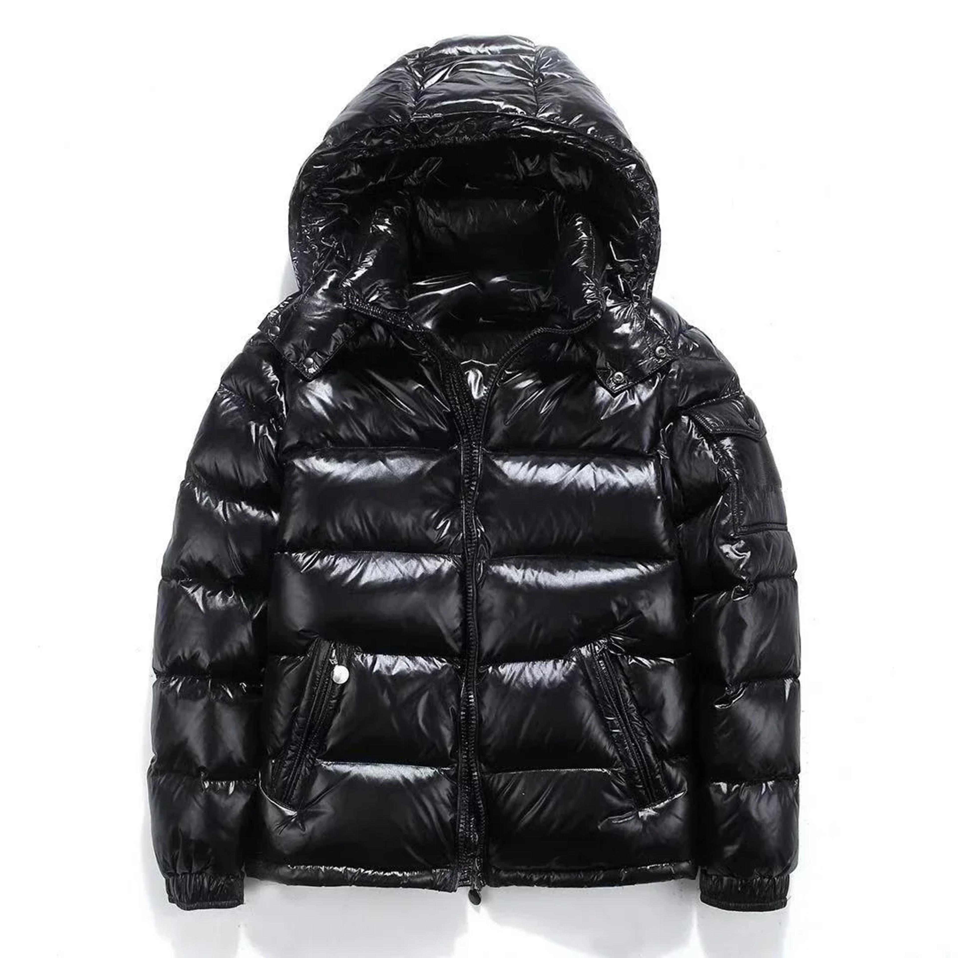 Mens Winter Parka Coat Thicken Glossy Black Jacket Fashion Solid Color Warm Parkas For Men 1