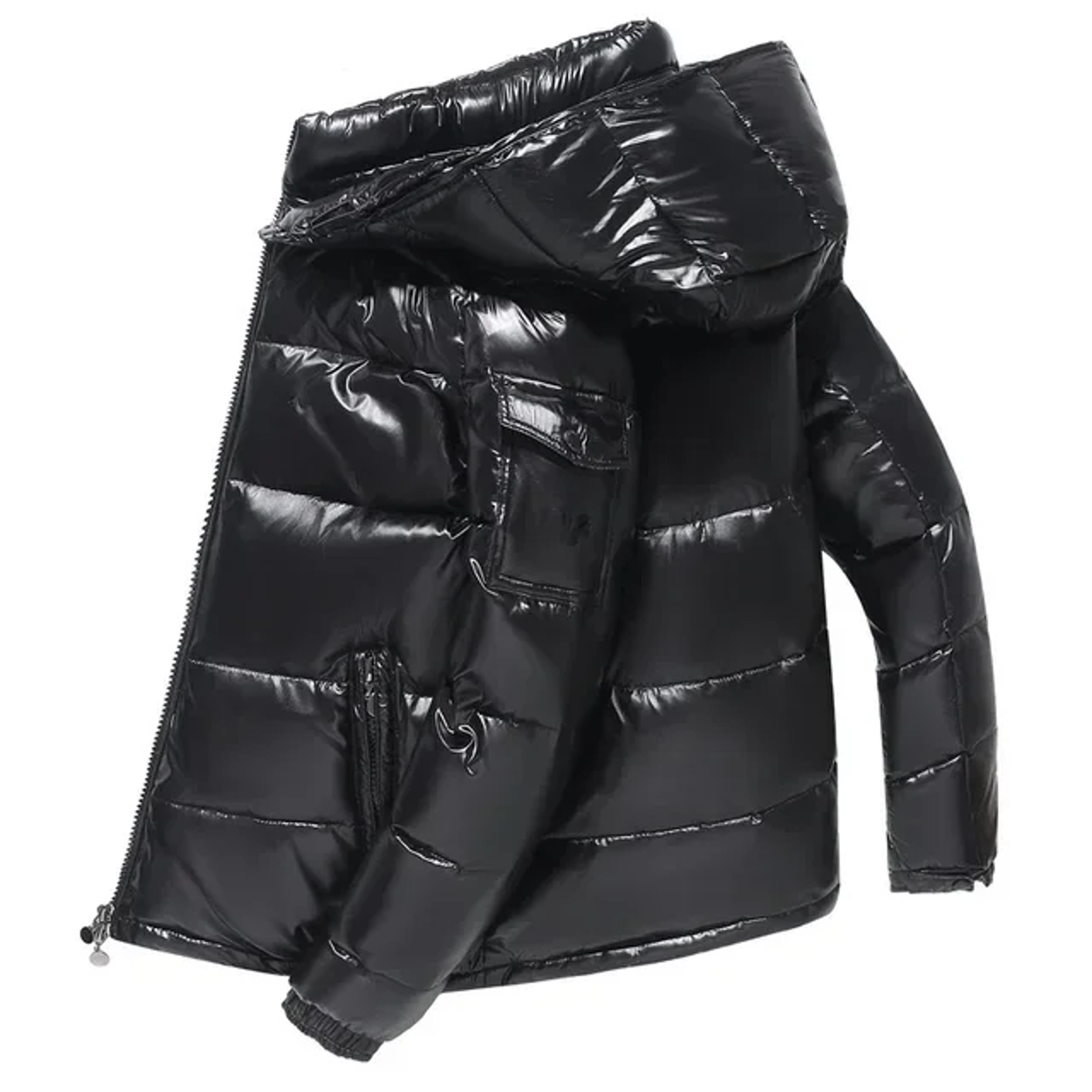 Mens Winter Parka Coat Thicken Glossy Black Jacket Fashion Solid Color Warm Parkas For Men 6