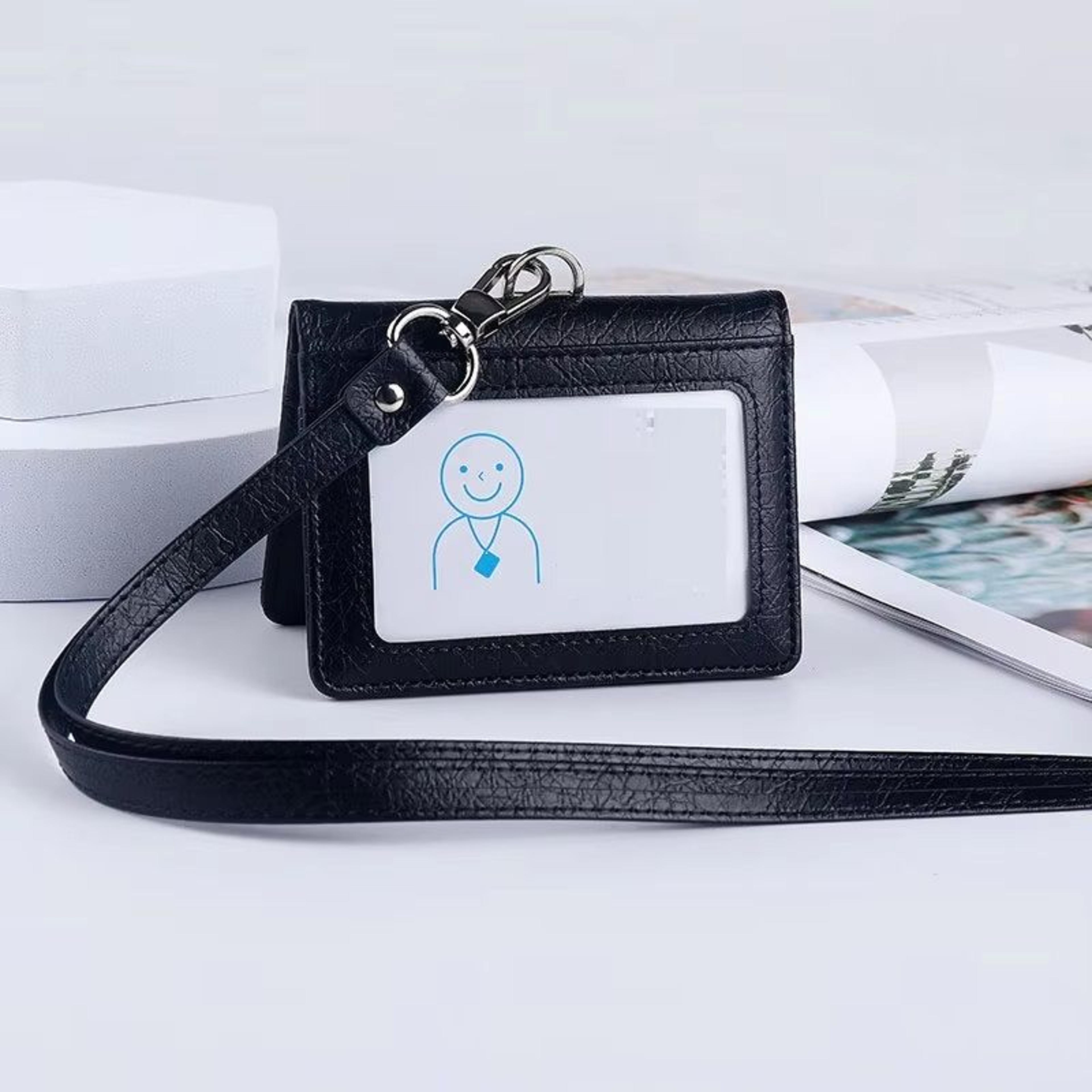 luxury leather card holder, multi card case for men, business credit id card holder with neck lanyard, office essentials