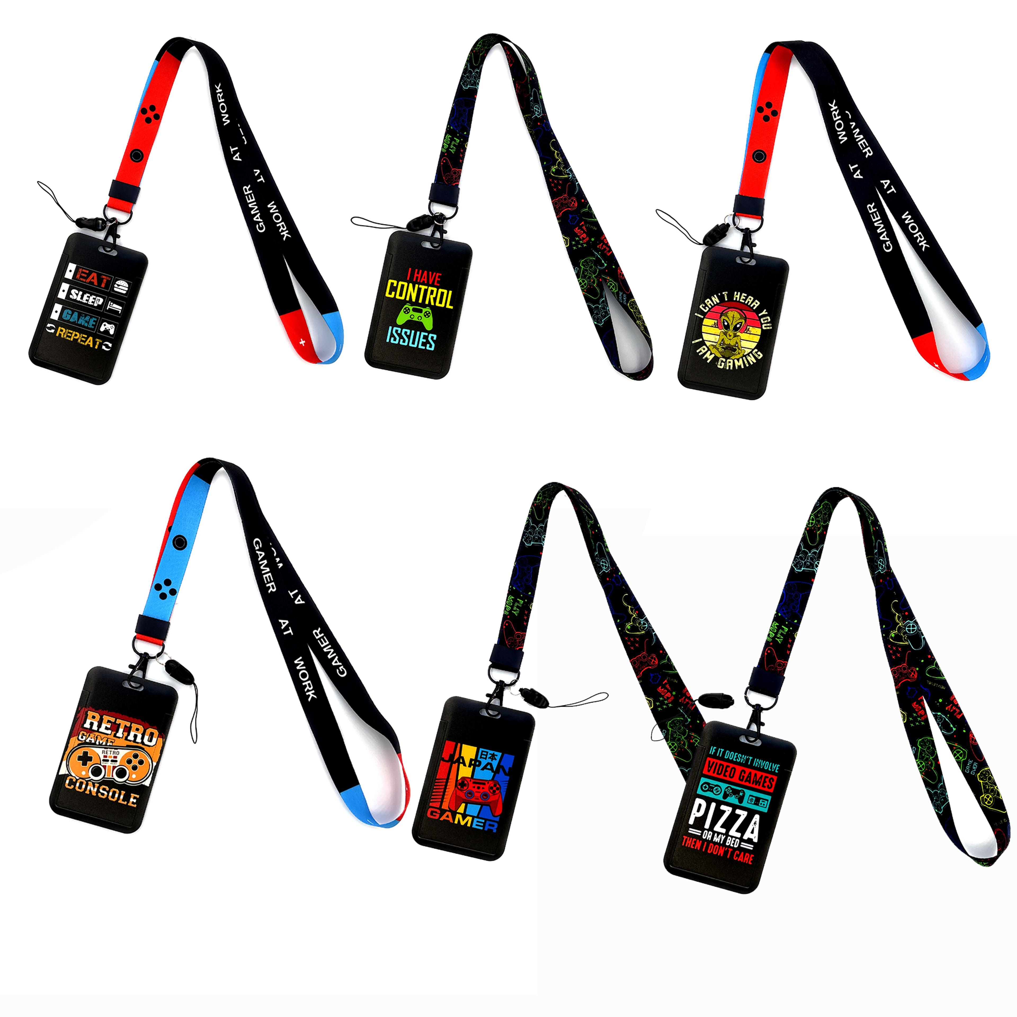gamer lanyard, card holder neck strap, id badge holder, retractable keychain, phone straps, cool accessories and gifts