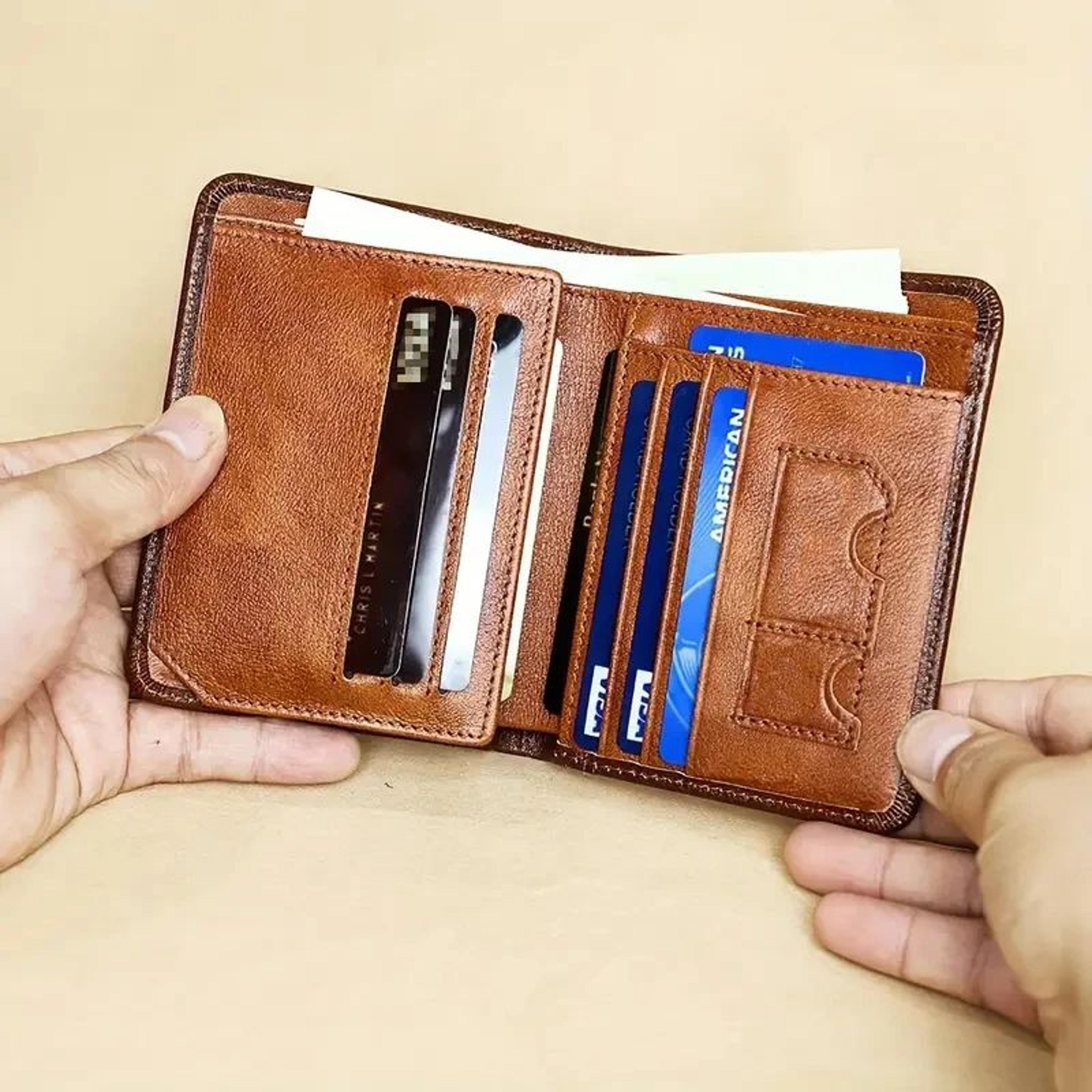 Mens Genuine Leather Wallet RFID Anti Theft Large Capacity Trifold Fashion Card Holder With Photo P 1
