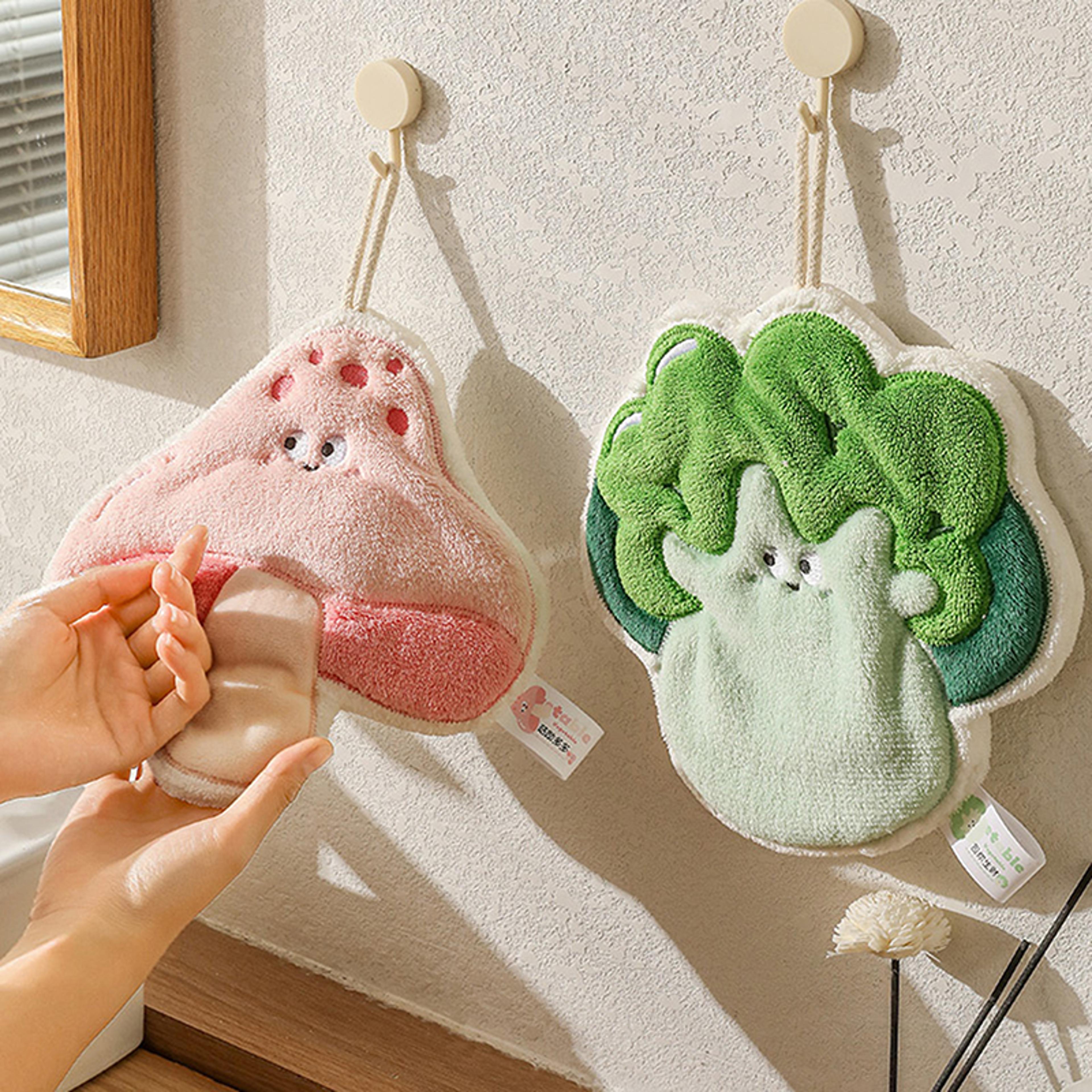 Cartoon Vegetable Hand Towel Super Absorbent Quick Dry Wipe Handkerchief With Hanging Loop 3