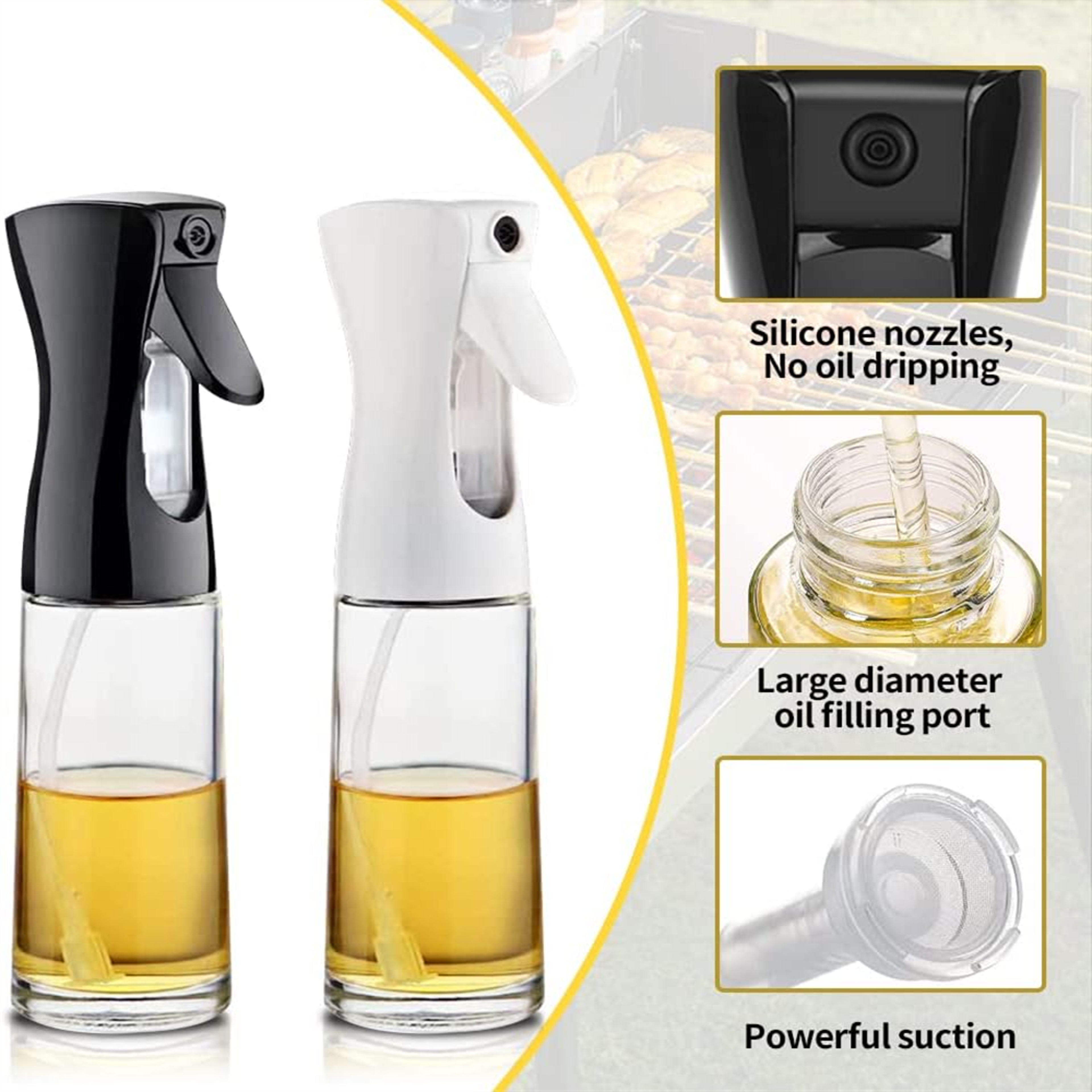 reusable olive oil spray for cooking, food grade oil dispenser bottle, vinegar mist sprayer, kitchen spray bottle