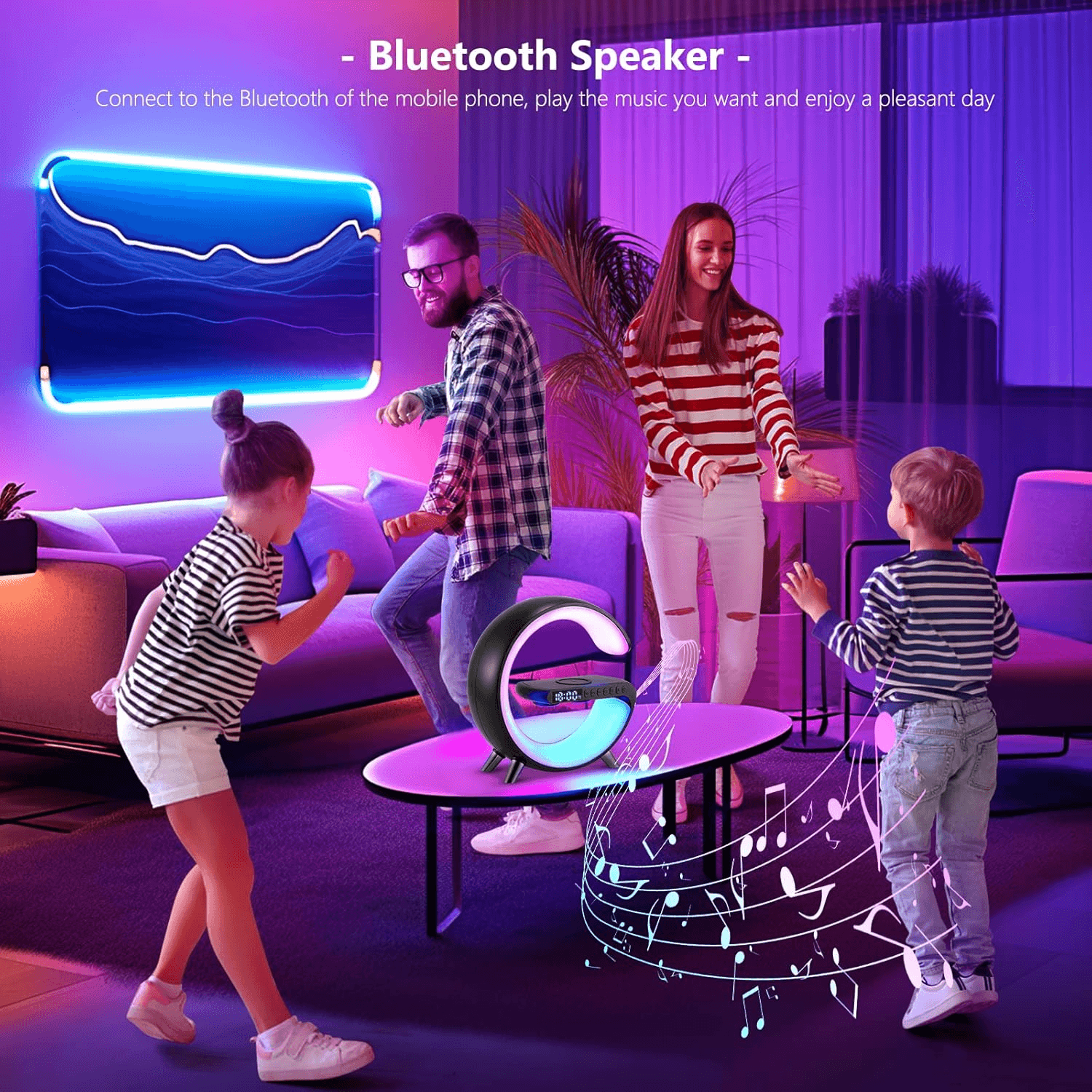 WakeUp Light Alarm Clock With RGB Wireless Charger  Bluetooth Speaker 5