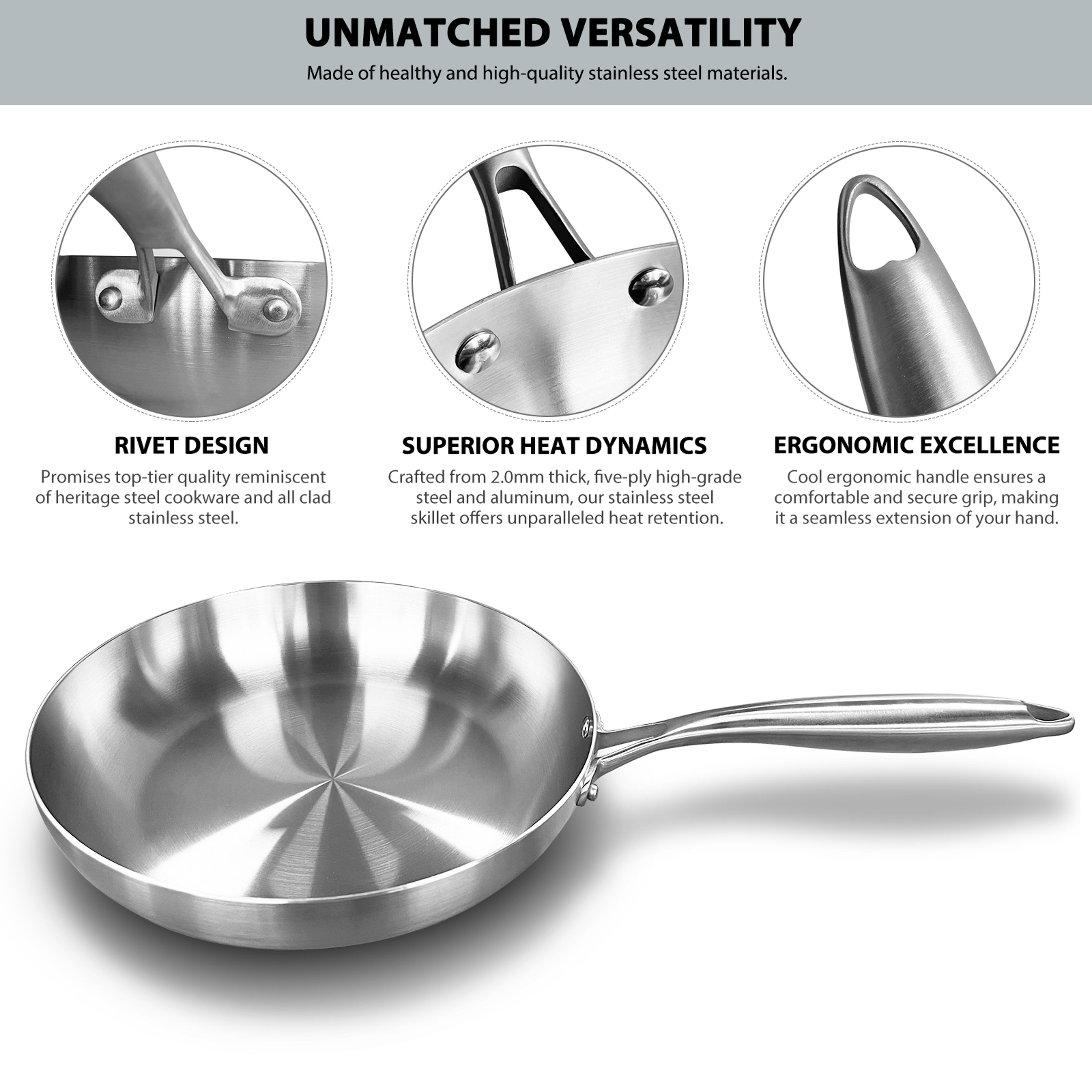 Premium Stainless Steel Frying Pan Induction Compatible Cookware Gas Stove  Steak Searing Pan 2
