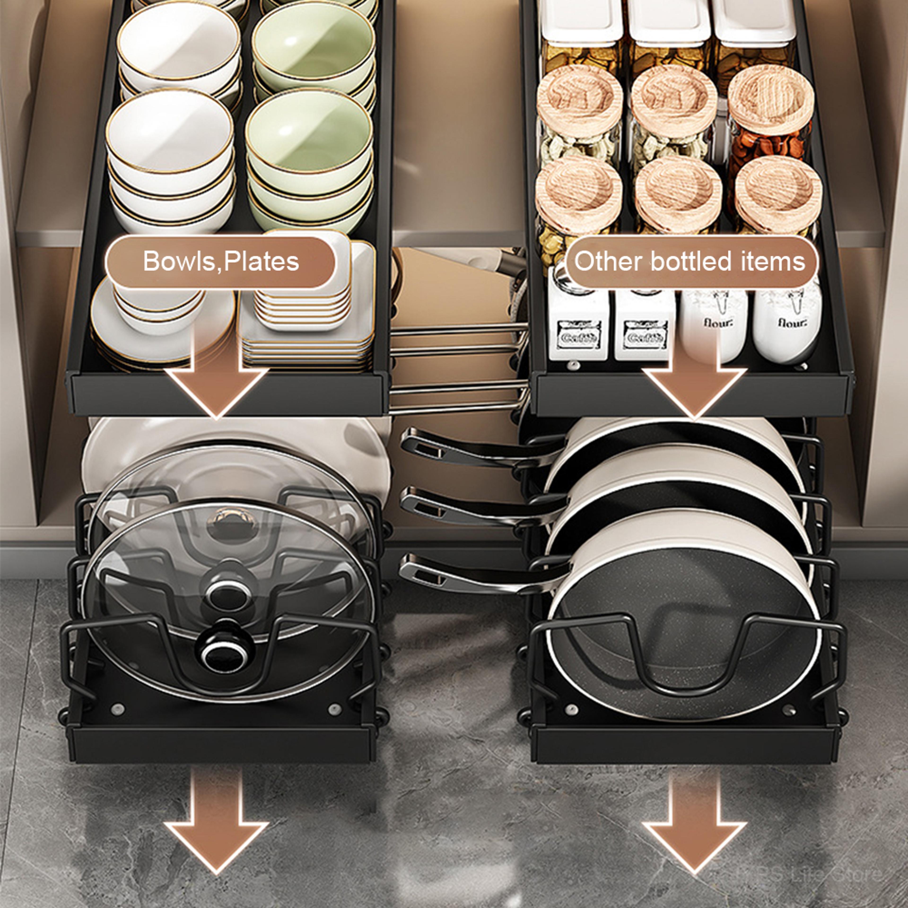 SlideEase PullOut Pots And Pans Organizer With Adjustable Dividers For Kitchen Cabinets 1