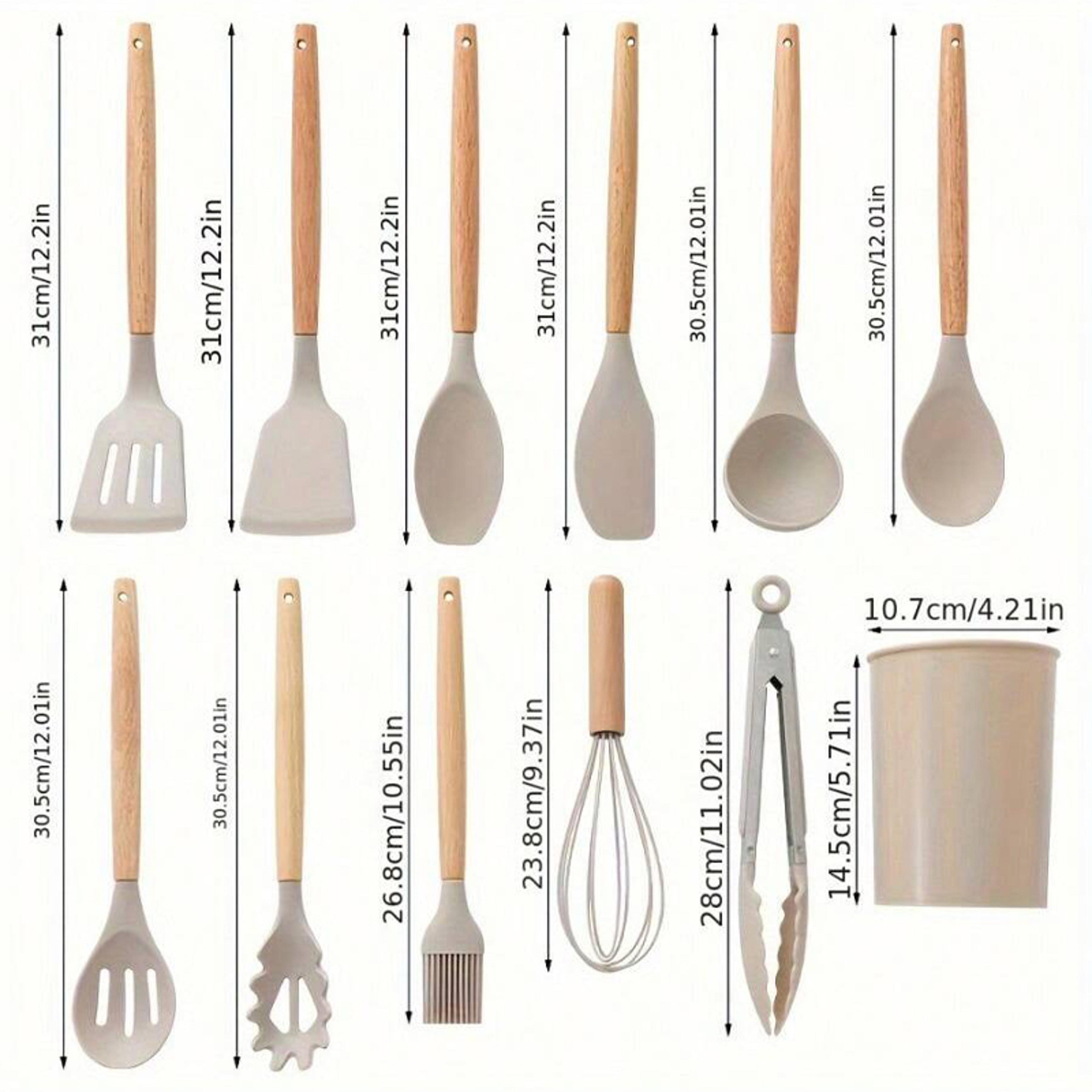 Premium Silicone Kitchen Utensil Set With Wooden Handles Heat Resistant Non Stick Cookware Tools 5