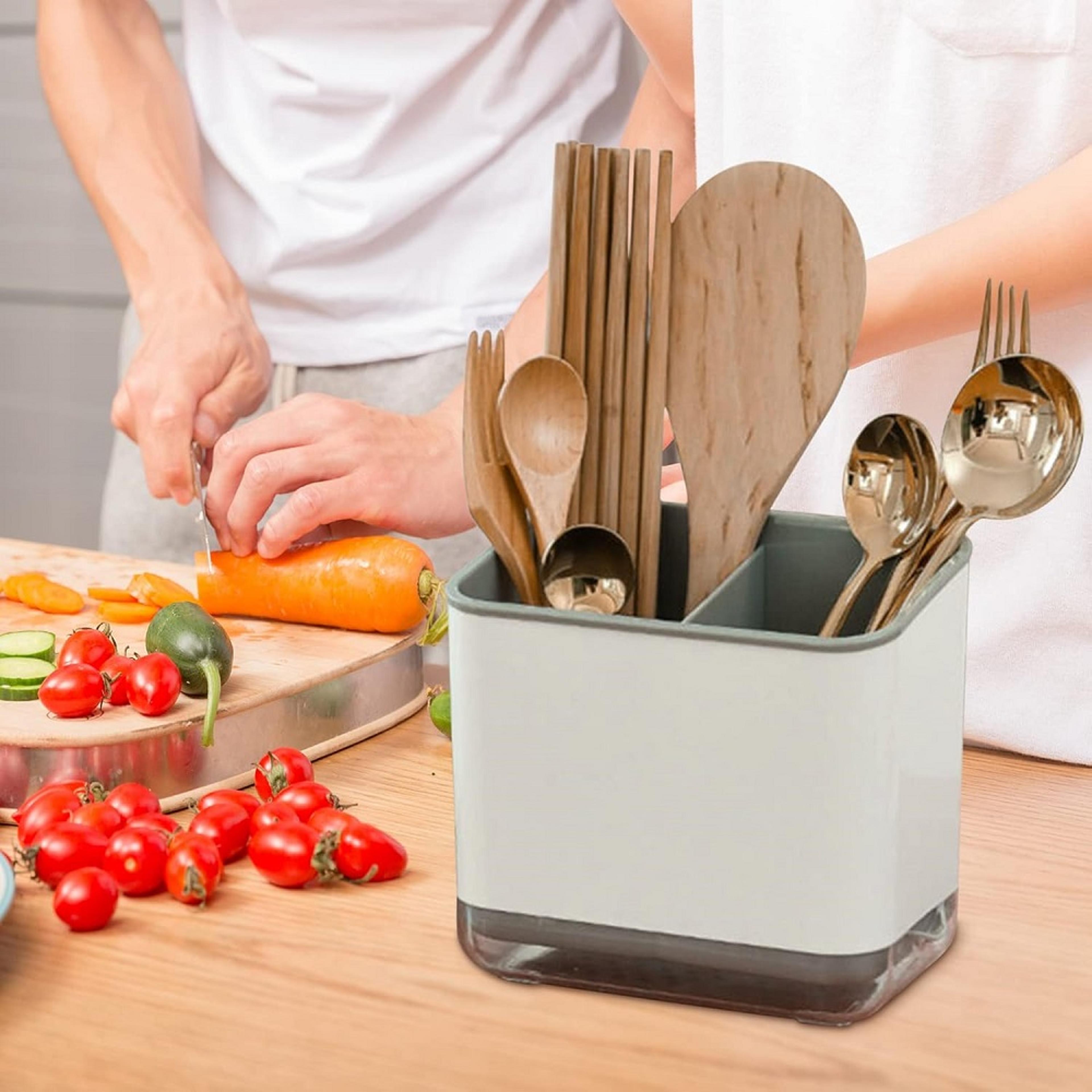 AquaDrain Double Layer Cutlery Organizer  Utensil Drying Rack 1