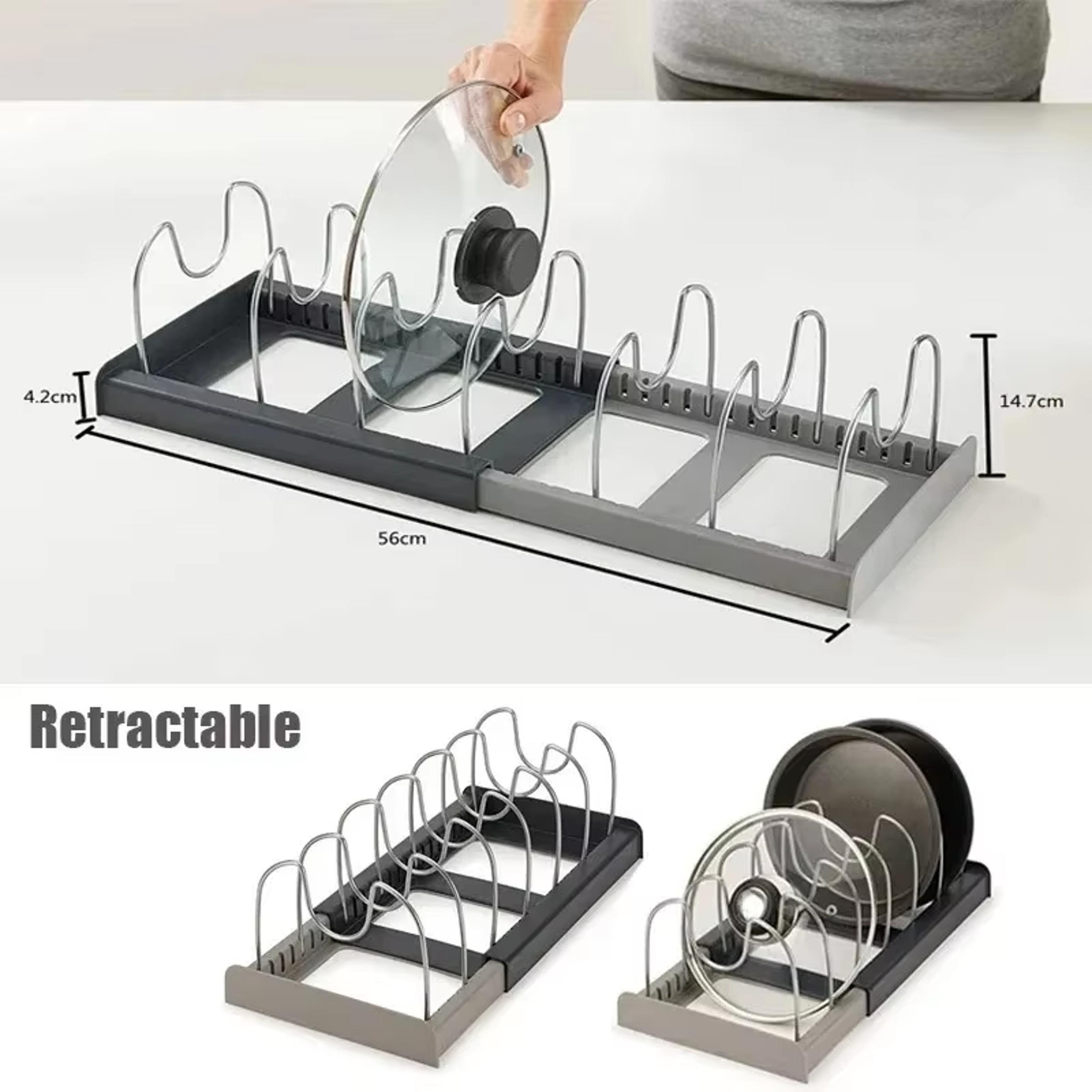 Premium Expandable Kitchen Cabinet Organizer Adjustable Stainless Steel Cookware Storage Rack 1