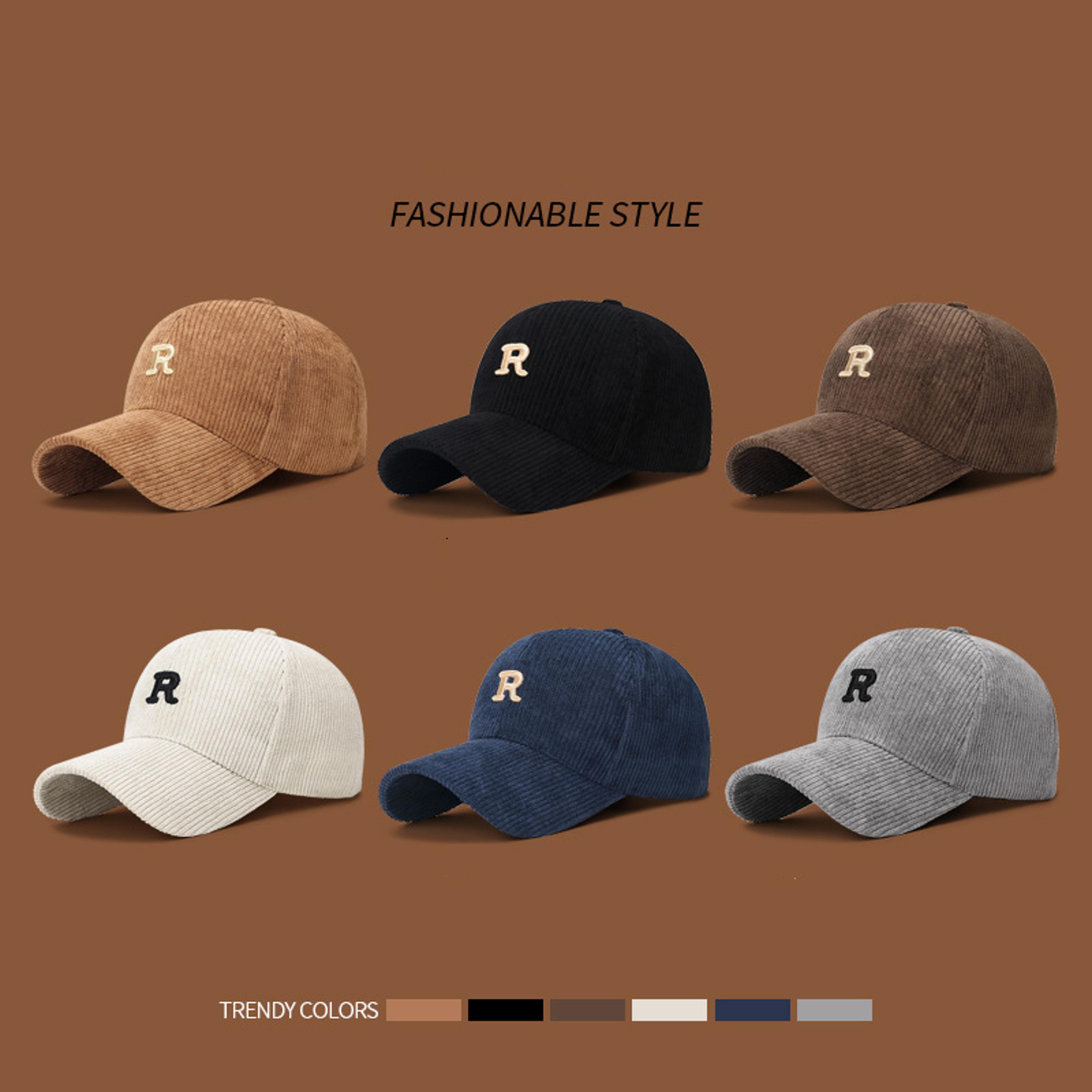 Corduroy Baseball Cap Adjustable R Letter Embroidered Hat For Fall  Winter 1