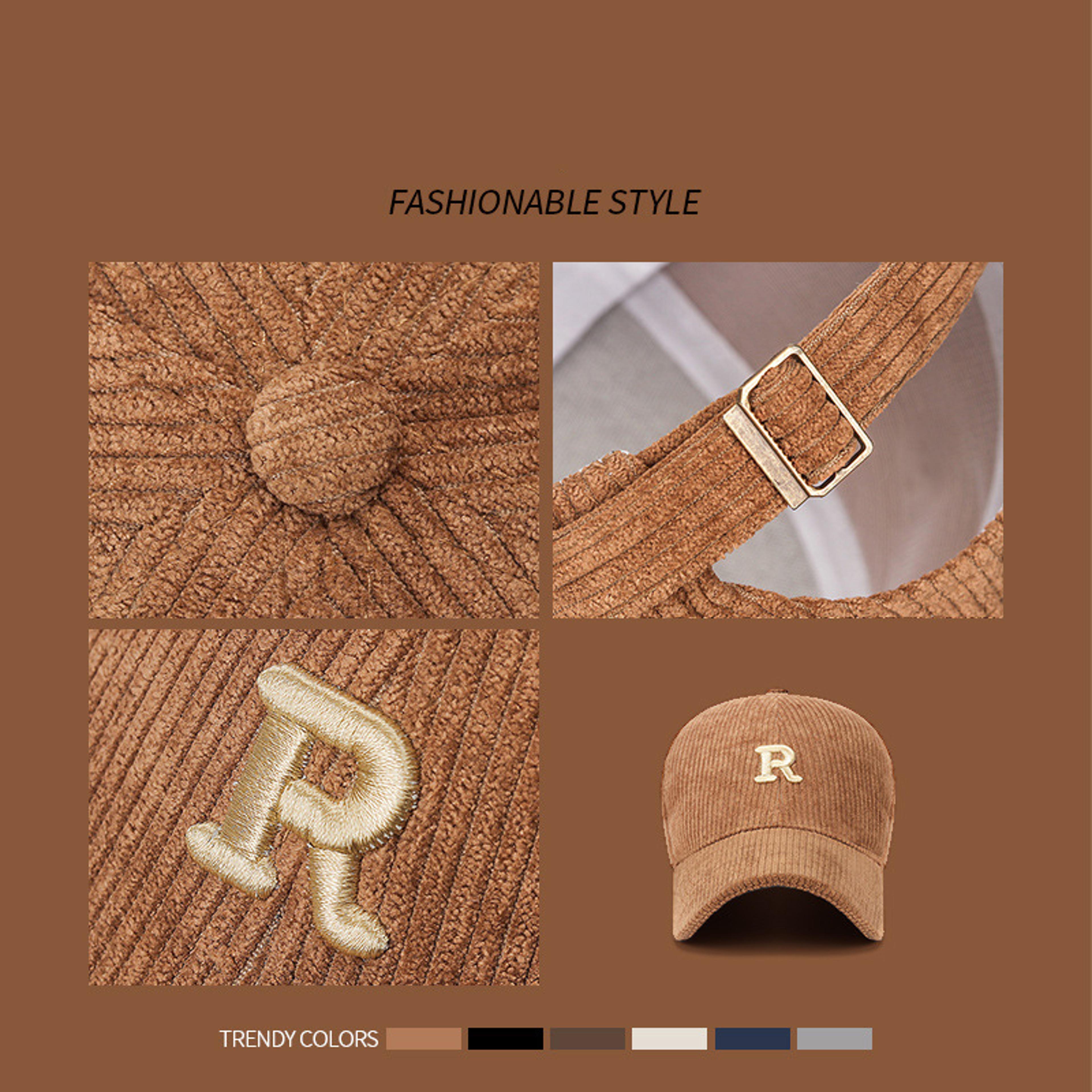 Corduroy Baseball Cap Adjustable R Letter Embroidered Hat For Fall  Winter 2